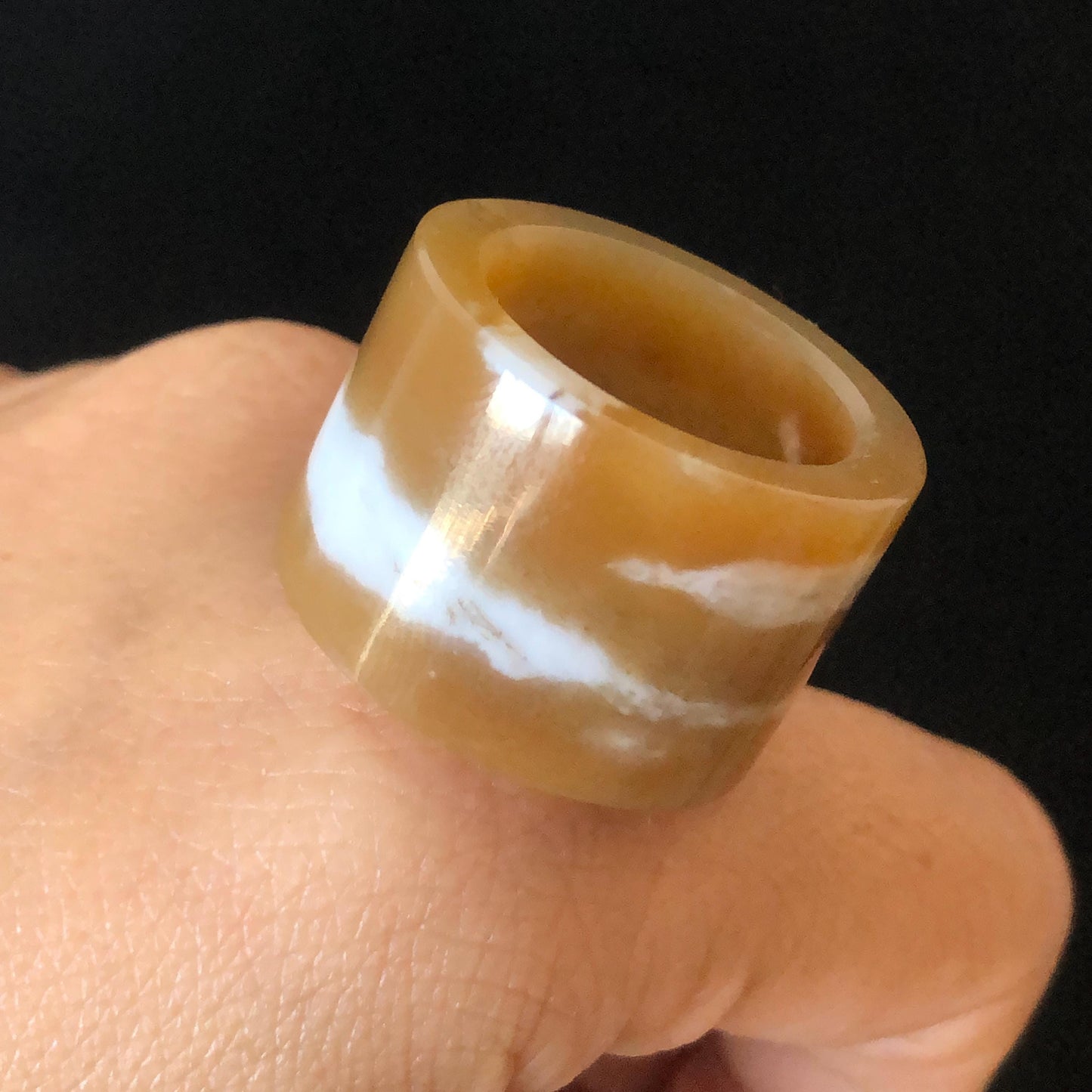 Natural Nephrite Jade Band Ring | US 7.5 | Untreated White Jade & Brown Jade Pinky Ring | Milk Coffee Latte | Women Statement Ring gift for her untreated jade stackable ring cocktail ring for men square ring vintage ring chinese jade stone ring thumb ring ring pendant brown jade ring white jade ring