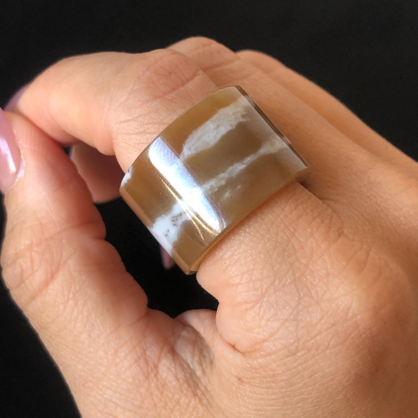 Natural Nephrite Jade Band Ring | US 7.5 | Untreated White Jade & Brown Jade Pinky Ring | Milk Coffee Latte | Women Statement Ring gift for her untreated jade stackable ring cocktail ring for men square ring vintage ring chinese jade stone ring thumb ring ring pendant brown jade ring white jade ring