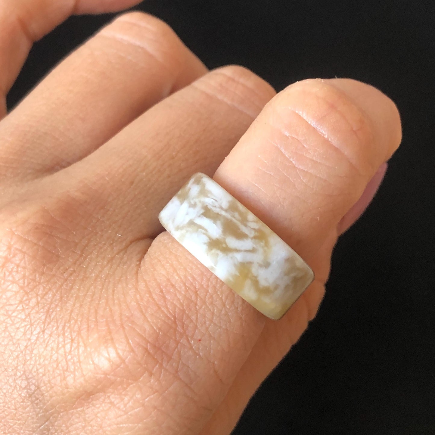 Natural Nephrite Jade Band Ring | US 6.5 | Untreated White Jade & Brown Jade Pinky Ring | Milk Coffee Latte | Women Statement Ring Stackable Ring gift for her untreated jade stackable ring cocktail ring for men square ring vintage ring chinese jade stone ring thumb ring ring pendant brown jade ring white jade ring