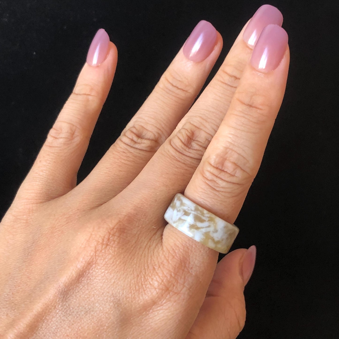 Natural Nephrite Jade Band Ring | US 6.5 | Untreated White Jade & Brown Jade Pinky Ring | Milk Coffee Latte | Women Statement Ring Stackable Ring gift for her untreated jade stackable ring cocktail ring for men square ring vintage ring chinese jade stone ring thumb ring ring pendant brown jade ring white jade ring