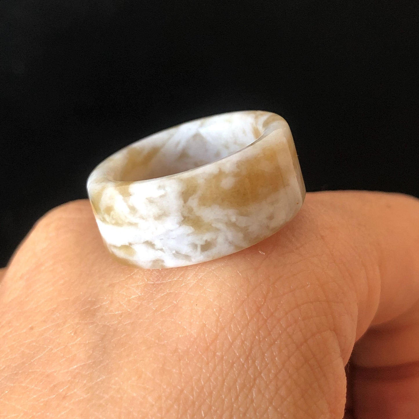 Natural Nephrite Jade Band Ring | US 6.5 | Untreated White Jade & Brown Jade Pinky Ring | Milk Coffee Latte | Women Statement Ring Stackable Ring gift for her untreated jade stackable ring cocktail ring for men square ring vintage ring chinese jade stone ring thumb ring ring pendant brown jade ring white jade ring