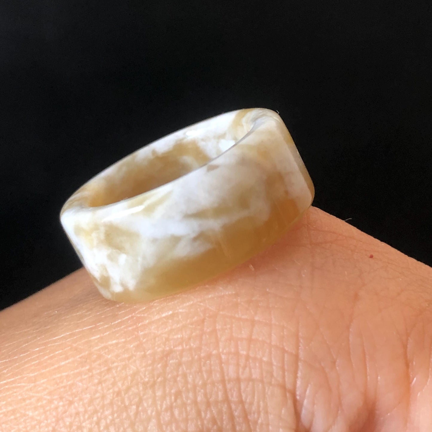 Natural Nephrite Jade Band Ring | US 6.5 | Untreated White Jade & Brown Jade Pinky Ring | Milk Coffee Latte | Women Statement Ring Stackable Ring gift for her untreated jade stackable ring cocktail ring for men square ring vintage ring chinese jade stone ring thumb ring ring pendant brown jade ring white jade ring