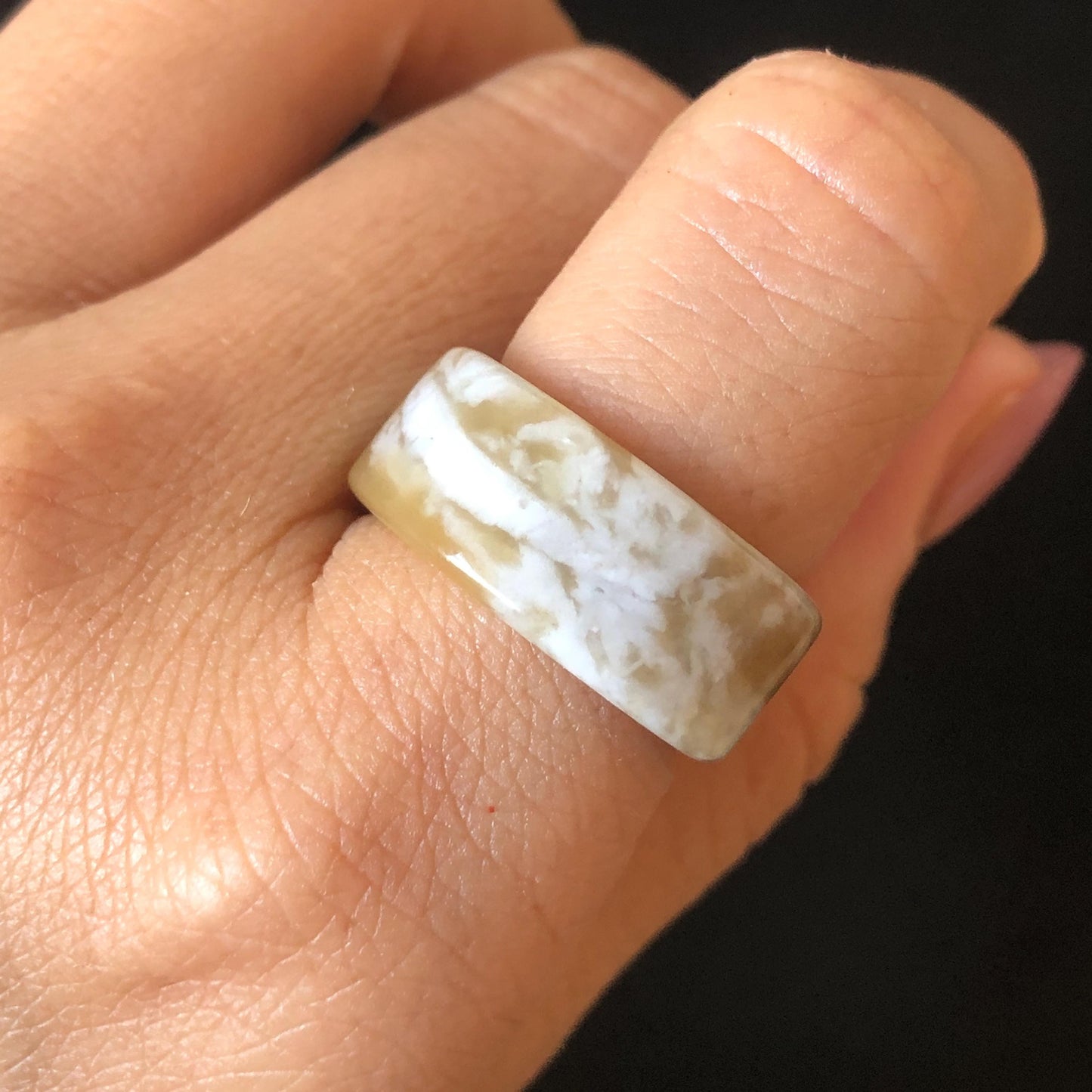 Natural Nephrite Jade Band Ring | US 6.5 | Untreated White Jade & Brown Jade Pinky Ring | Milk Coffee Latte | Women Statement Ring Stackable Ring gift for her untreated jade stackable ring cocktail ring for men square ring vintage ring chinese jade stone ring thumb ring ring pendant brown jade ring white jade ring