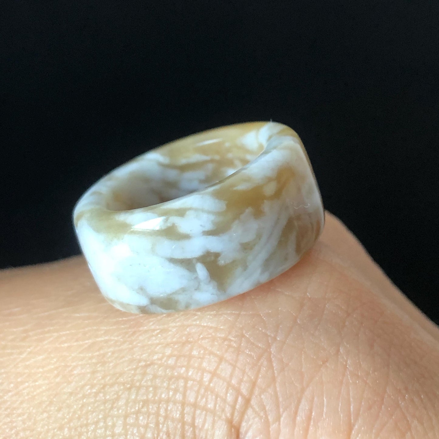 Natural Nephrite Jade Band Ring | US 6.25 | White Jade & Brown Jade Pinky Ring | Milk Coffee Latte | Women Statement Ring Stackable Ring