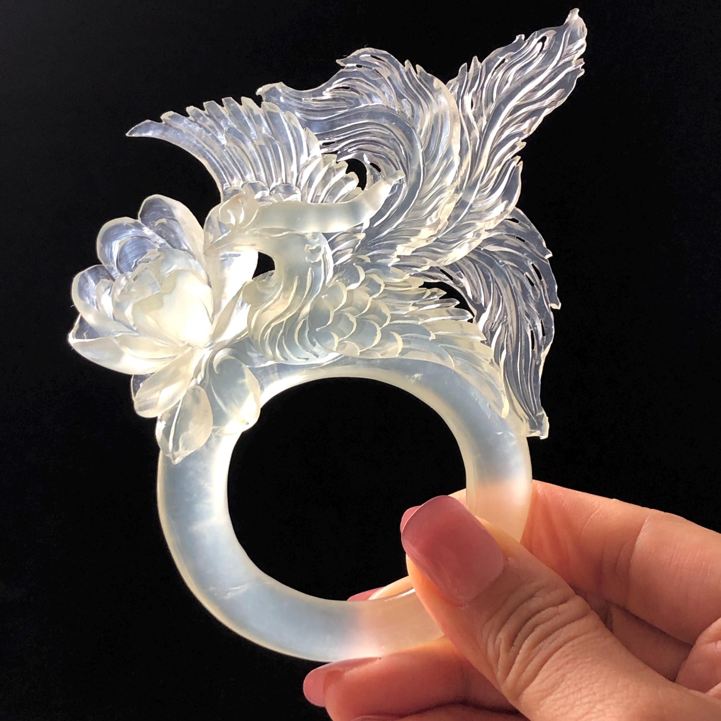 Xiu Jade Serpentine Hand Carved Phoenix & Peony Hair Pin: Certified Natural Ice White Jade Hair Stick, Asian Vintage Hair Fork | Chinese Vintage Hanfu Antique Bridal Hair Fork Gift for her japanese hairpin korean hair stick chinese hair fork vintage hair comb antique hair pins hanfu hair stick bridal shower hair jewelry wedding headpiece engagement hair accessory jade carving hand engraved jade hand carved flower jade hairpins untreated natural jade with certificate phoenix carving peony carving