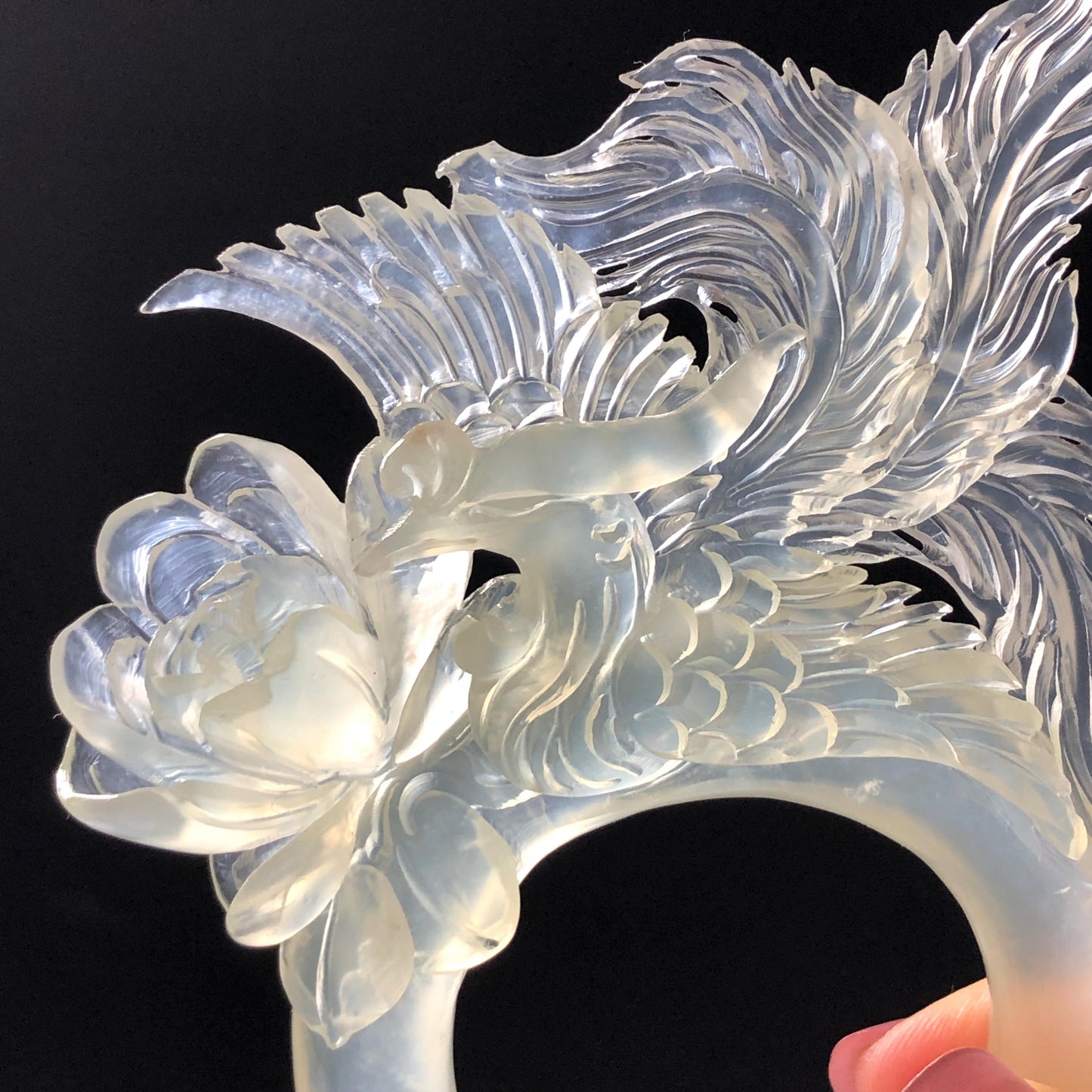 Xiu Jade Serpentine Hand Carved Phoenix & Peony Hair Pin: Certified Natural Ice White Jade Hair Stick, Asian Vintage Hair Fork | Chinese Vintage Hanfu Antique Bridal Hair Fork Gift for her japanese hairpin korean hair stick chinese hair fork vintage hair comb antique hair pins hanfu hair stick bridal shower hair jewelry wedding headpiece engagement hair accessory jade carving hand engraved jade hand carved flower jade hairpins untreated natural jade with certificate phoenix carving peony carving