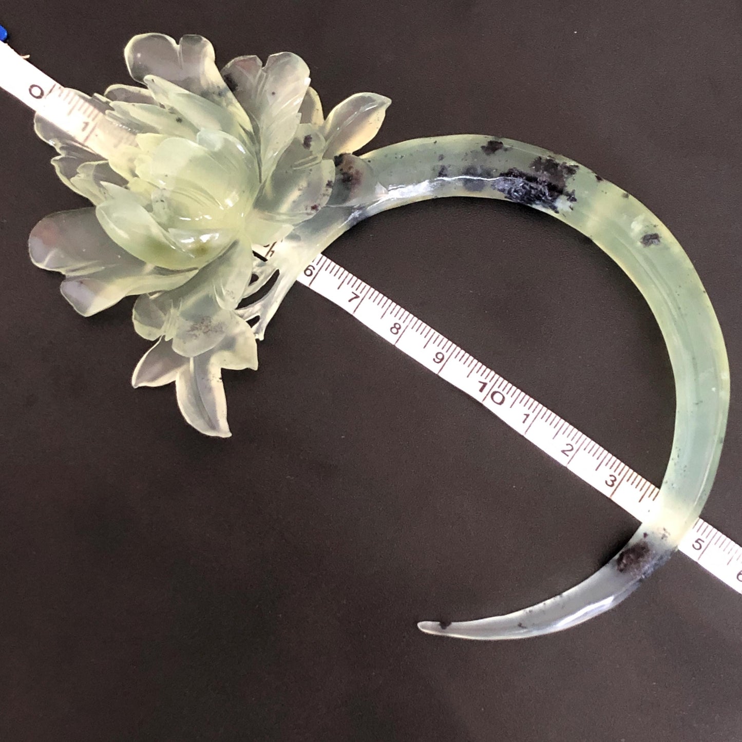 Xiu Jade Serpentine Hand Carved Peony Flower Hair Pin: Certified Natural Ice Green Jade Crescent Moon Hair Stick | Handcrafted Hair Fork Bridal Wedding Headpiece gift for her japanese hairpin korean hair stick chinese hair fork vintage hair comb antique hair pins hanfu hair stick bridal shower hair jewelry wedding headpiece bridal shower gift engagement hair accessory jade carving hand engraved jade hand carved flower jade hairpins untreated natural jade certificate handcraft jade moon hairpin