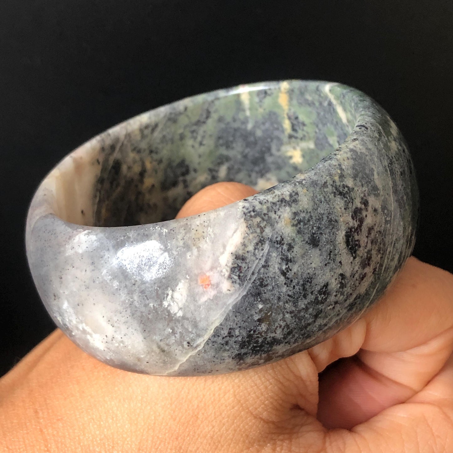 58.9mm Natural Rhodonite Stone Crystal Bangle| Gray Sesame | Ice Gray Stone & Deep Green Stone Bracelet | Heart Chakra Healing Stone Gift for her, wide stone bangle, raw stone bangle, green gemstone bracelet, green rock bangle for women, rhodonite jewelry grey stone bangle Love Stone Meditative Stone Birthstone Bracelet Gesmstone bangle Vintage Stone Bangle Antique Stone Bangle