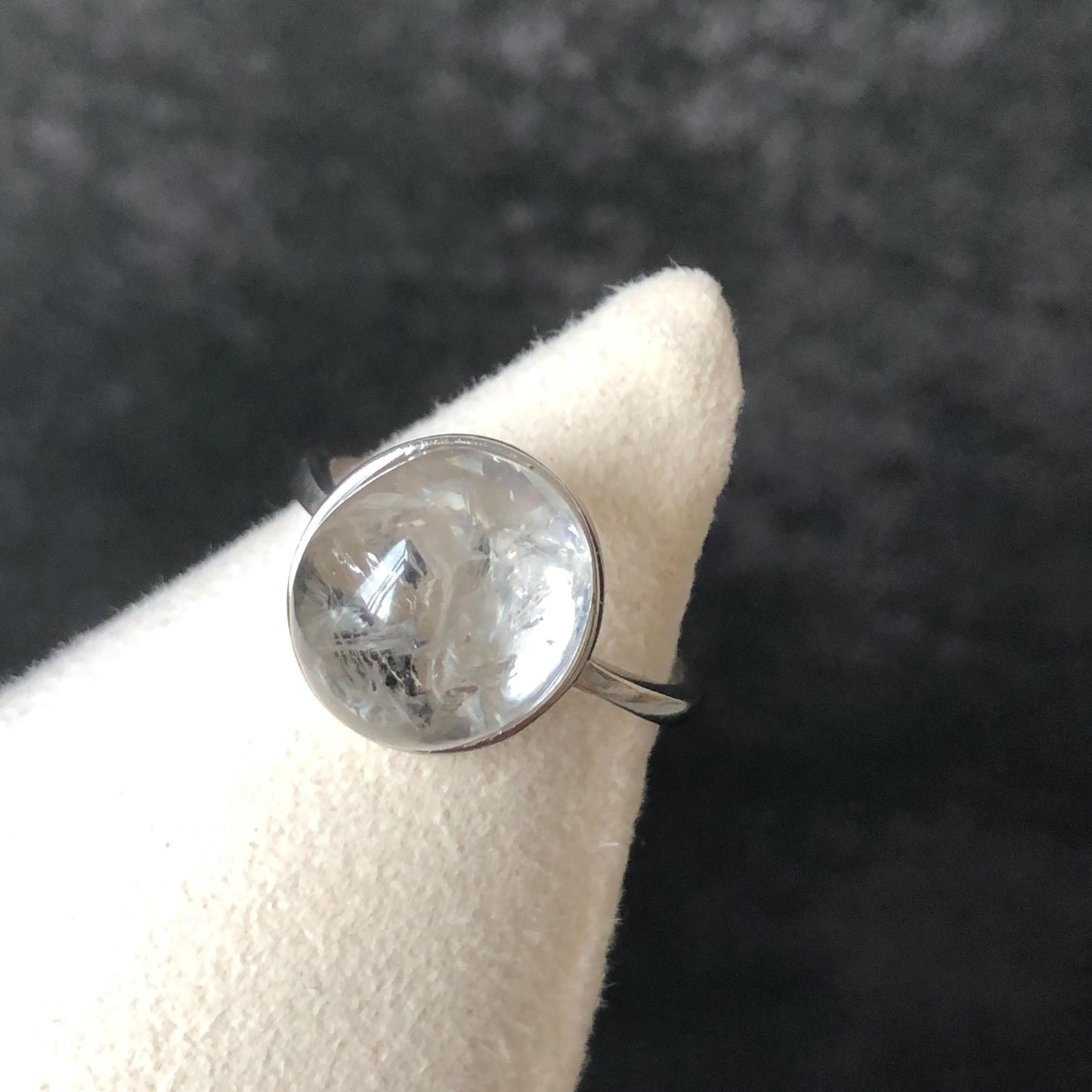 Rare Polished Enhydro Quartz (Herkimer Diamond) S925 Sliver Adjustable Ring: Rainbow! Moving Sand & Black Bubble Statement Ring for Women ring crystal band ring crystal cocktail ring crystal stackable ring 7 chakra crystal ring meditation crystal healing stone birthstone silver ring ring for men rainbow quartz