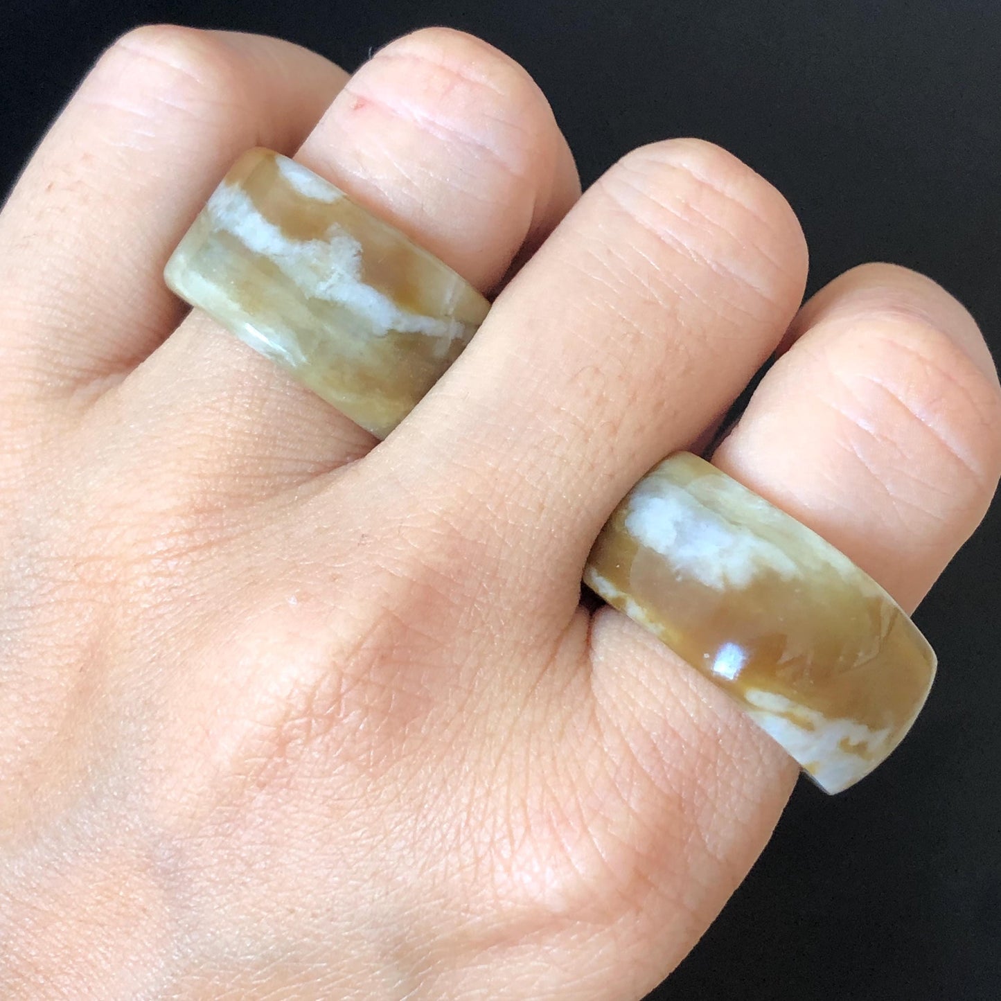 Natural Nephrite Jade Toffee Candy Collection Band Ring US 7.75:Untreated White and Brown Jade Women Statement Ring Wide Band Thumb Ring gift for her untreated jade stackable ring cocktail ring for men square ring vintage ring chinese jade stone ring thumb ring ring for men vintage ring antique ring jade cocktail ring jade band ring women statement ring toffee candy swirl pattern