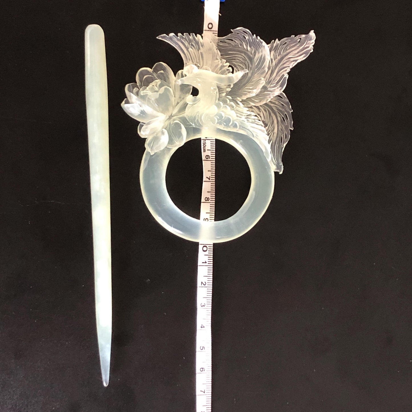 Xiu Jade Serpentine Hand Carved Phoenix & Peony Hair Pin: Certified Natural Ice White Jade Hair Stick, Asian Vintage Hair Fork | Chinese Vintage Hanfu Antique Bridal Hair Fork Gift for her japanese hairpin korean hair stick chinese hair fork vintage hair comb antique hair pins hanfu hair stick bridal shower hair jewelry wedding headpiece engagement hair accessory jade carving hand engraved jade hand carved flower jade hairpins untreated natural jade with certificate phoenix carving peony carving