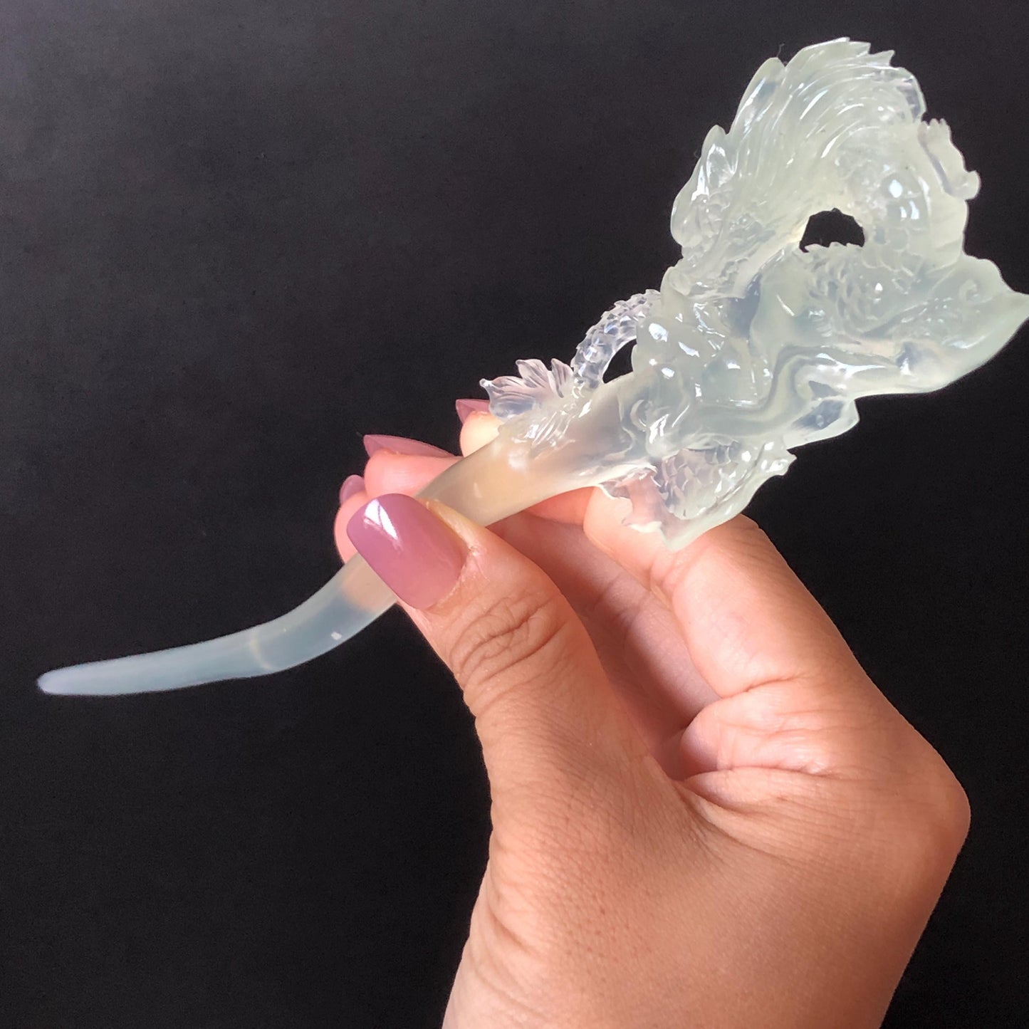 Asian Vintage Hair Fork Gift for her japanese hairpin korean hair stick hanfu hair fork vintage hair comb antique hair pins dragon carving hand engraved dragon white jade carving hand carved dragon hair stick tassel wedding headpiece bridal shower gift bridal hair clip ice dragon hair stick mountain carving cloud carving landscape carving