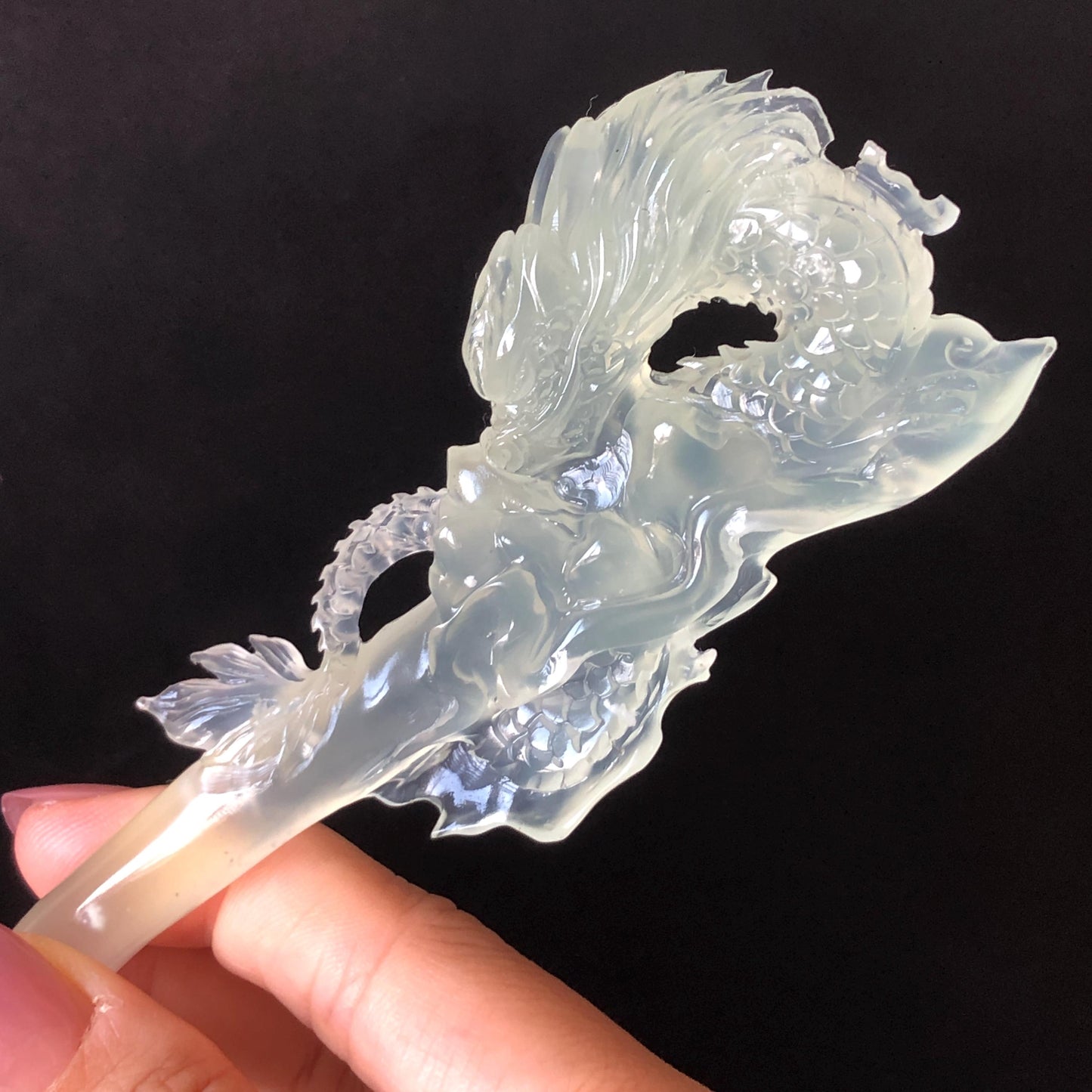 Asian Vintage Hair Fork Gift for her japanese hairpin korean hair stick hanfu hair fork vintage hair comb antique hair pins dragon carving hand engraved dragon white jade carving hand carved dragon hair stick tassel wedding headpiece bridal shower gift bridal hair clip ice dragon hair stick mountain carving cloud carving landscape carving