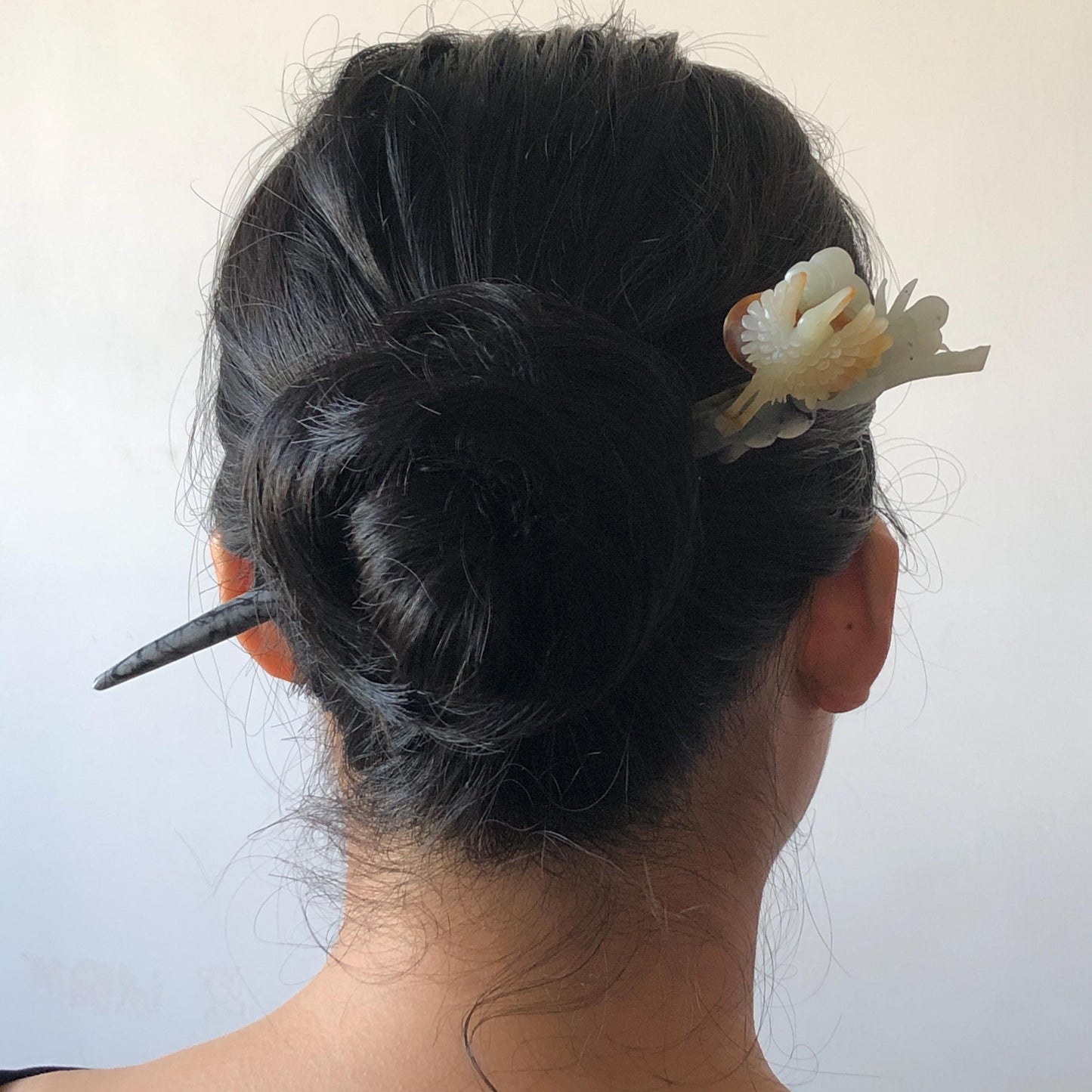 CXiu Jade Serpentine Hand Carved Crane Bird, Pine Tree & Sun Hair Pin: Certified Natural Gray Red White Jade Hair Stick, Vintage Antique Hair Jewelry | Asian Chinese Vintage Gift for her, white jade carving red jade black jade bird carving flower carving hand carved flower hand engraved bird certificate jade certified natural untreated jade korean hairpin japanese hair stick chinese hair comb vinatge hair fork bridal hair clip wedding hair pin engagement hair stick crane carving