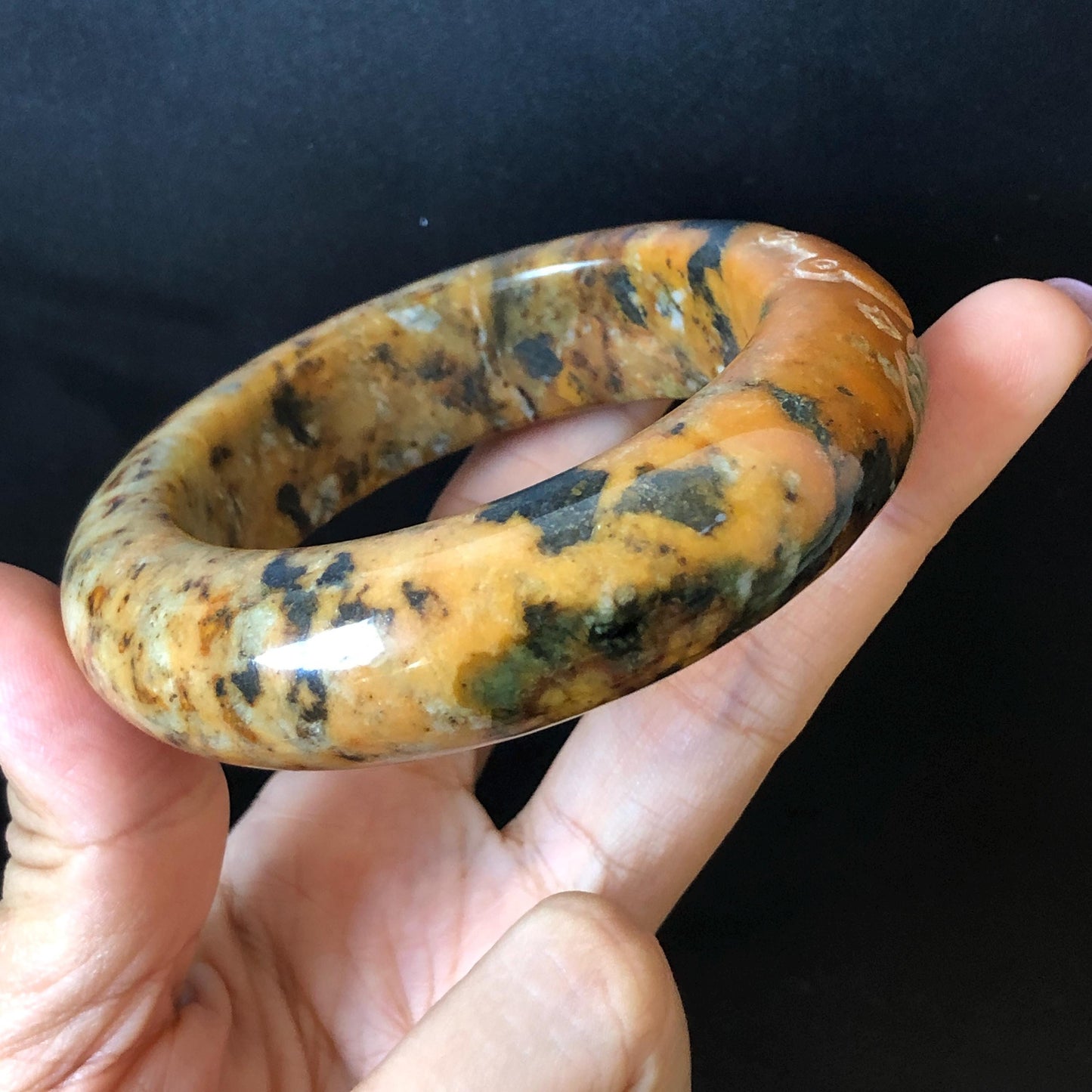 54.7mm Xiu Jade Serpentine Hand Carved Strawberry Bear Bangle: Natural Brown Green Jade Handcrafted Leopard style Bracelet, Stone Carving Gemstone Jewelry, Stone Carving Gemstone Jewelry Gift for her wide jade bangle jade carving hand engraved stone carving natural untreated jade bracelet green jade brown jade handcraft jade chinese jade vintage bangle antique bracelet bear carving bear lover gift strawberry bracelet