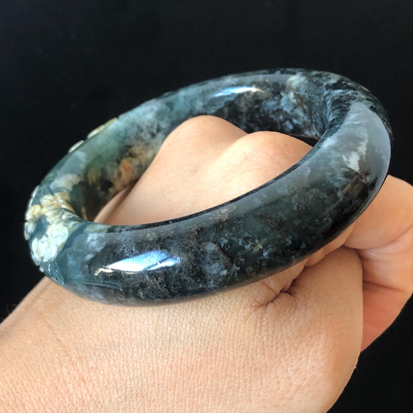 56.5mm Xiu Jade Serpentine Hand Carved Peony Flowers Bangle: Natural Black Blue Brown Jade Handcrafted Bracelet, Stone Carving Gemstone Jewelry
Gift for her wide jade bangle jade carving hand engraved stone carving natural untreated jade bracelet black jade blue jade brown jade handcraft jade peony carving flower carving chinese jade vintage bangle antique bracelet