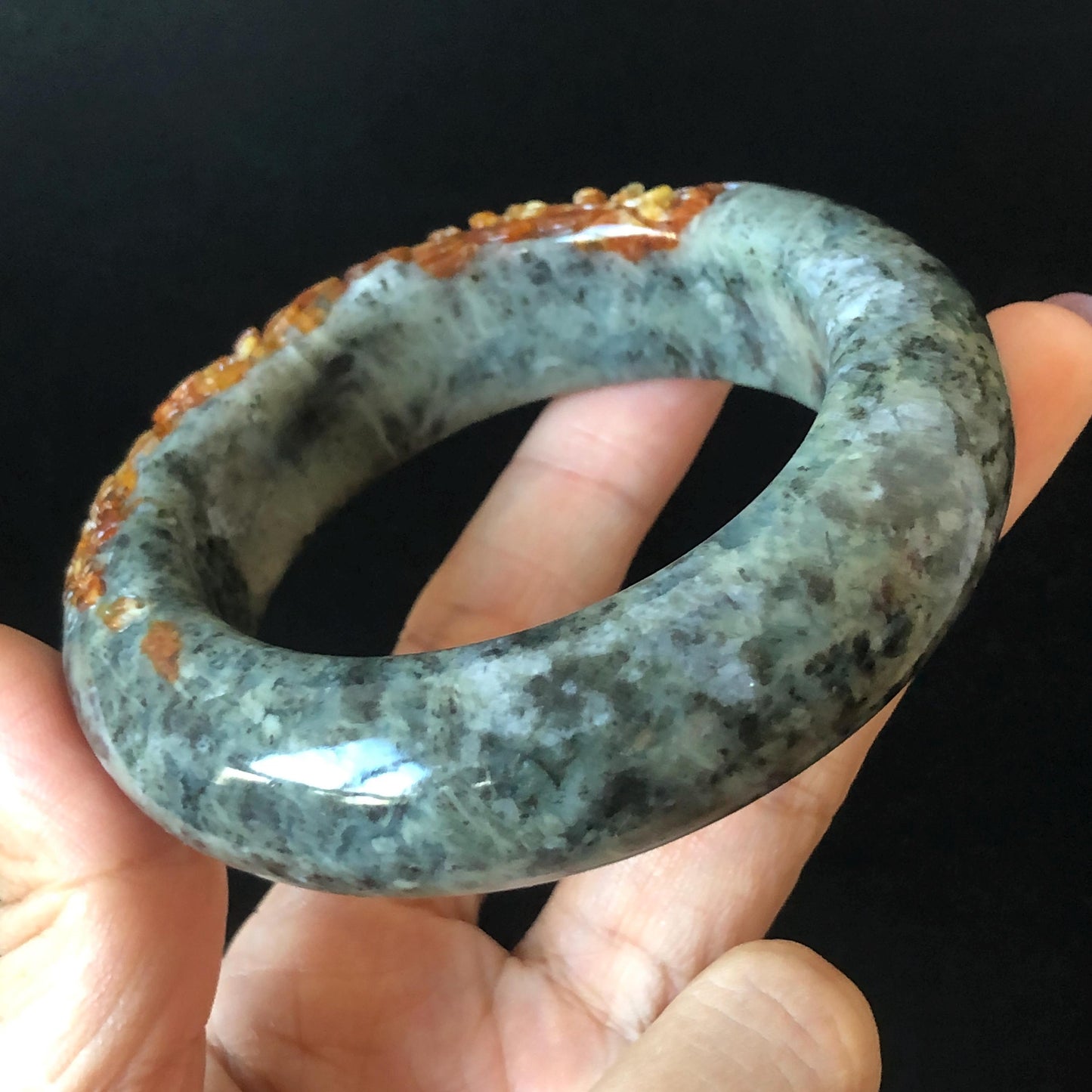 54.5mm Xiu Jade Serpentine Hand Carved Brown Peony Flowers Bangle: Natural Greenish Blue Jade Handcrafted Bracelet, Stone Carving Gemstone Jewelry
Gift for her wide jade bangle jade carving hand engraved stone carving natural untreated jade bracelet green jade blue jade brown jade handcraft jade peony carving flower carving chinese jade vintage bangle antique bracelet