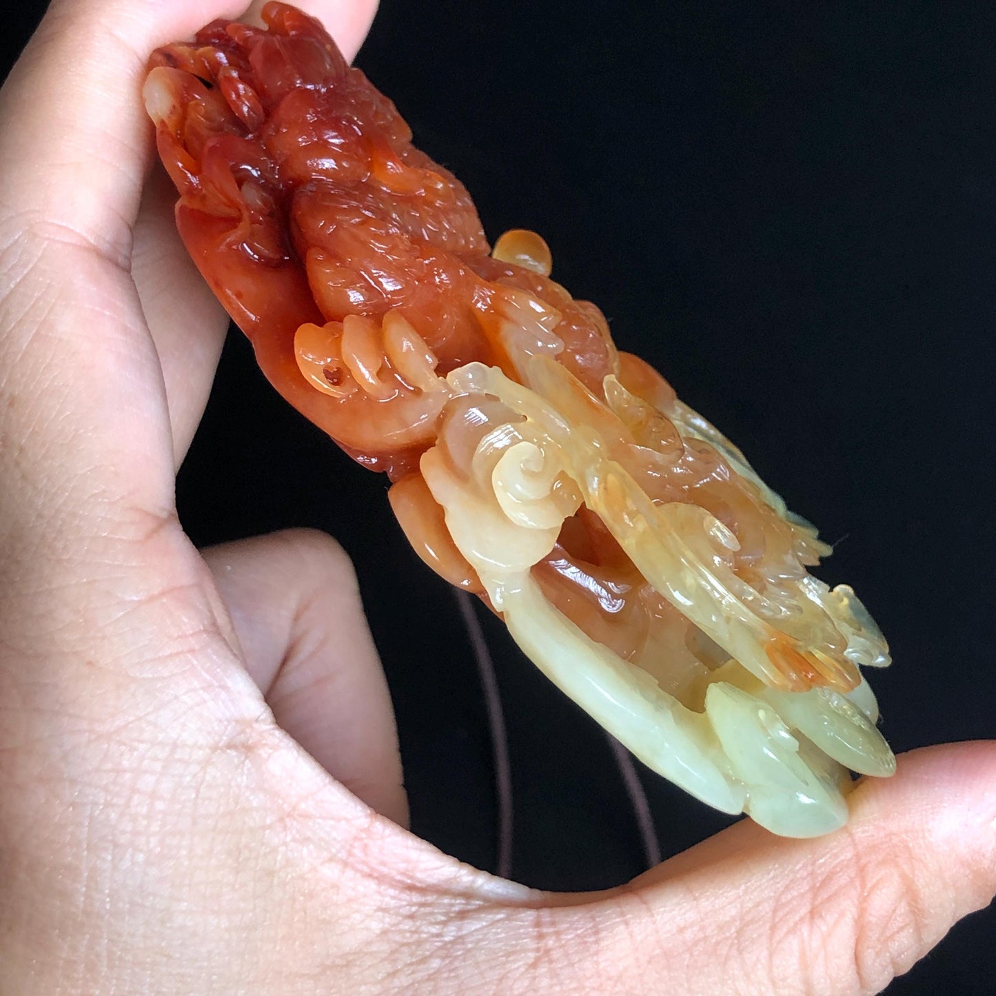 Rare Found Xiu Jade Serpentine Hand Carved Dragon & Phoenix Pendant Adjustable Necklace: Certified Natural Red Jade Stone Crystal Carving Jewelry Yellow Jade Gold Jade Natural Untreated Jade with Certificate Chinese Jade Hand Engraved Jade Charm Handcrafted Pendant Antique Jade Pendant Rare Jade Marriage Gift Wedding Gift Dragon Carving Phoenix Carving 3D Stone Carving Large Pendant Choker Necklace Adjustable Necklace