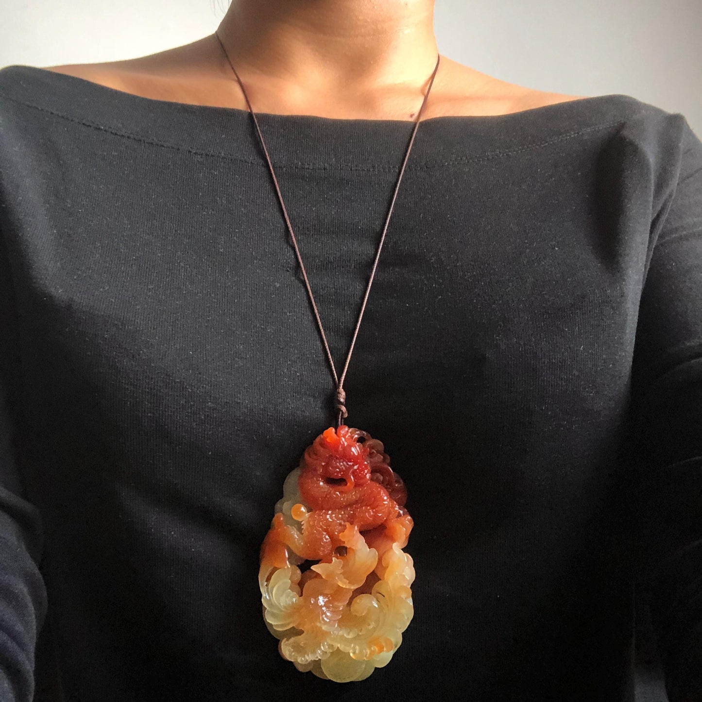 Rare Found Xiu Jade Serpentine Hand Carved Dragon & Phoenix Pendant Adjustable Necklace: Certified Natural Red Jade Stone Crystal Carving Jewelry Yellow Jade Gold Jade Natural Untreated Jade with Certificate Chinese Jade Hand Engraved Jade Charm Handcrafted Pendant Antique Jade Pendant Rare Jade Marriage Gift Wedding Gift Dragon Carving Phoenix Carving 3D Stone Carving Large Pendant Choker Necklace Adjustable Necklace
