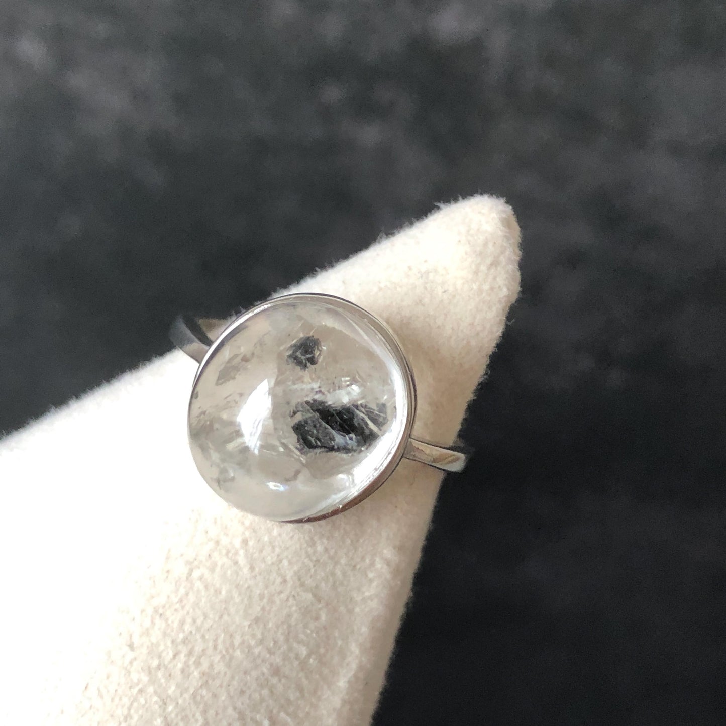 Rare Polished Enhydro Quartz (Herkimer Diamond) S925 Sliver Adjustable Ring: Rainbow! Moving Sand & Black Bubble Statement Ring for Women ring crystal band ring crystal cocktail ring crystal stackable ring 7 chakra crystal ring meditation crystal healing stone birthstone silver ring ring for men rainbow quartz