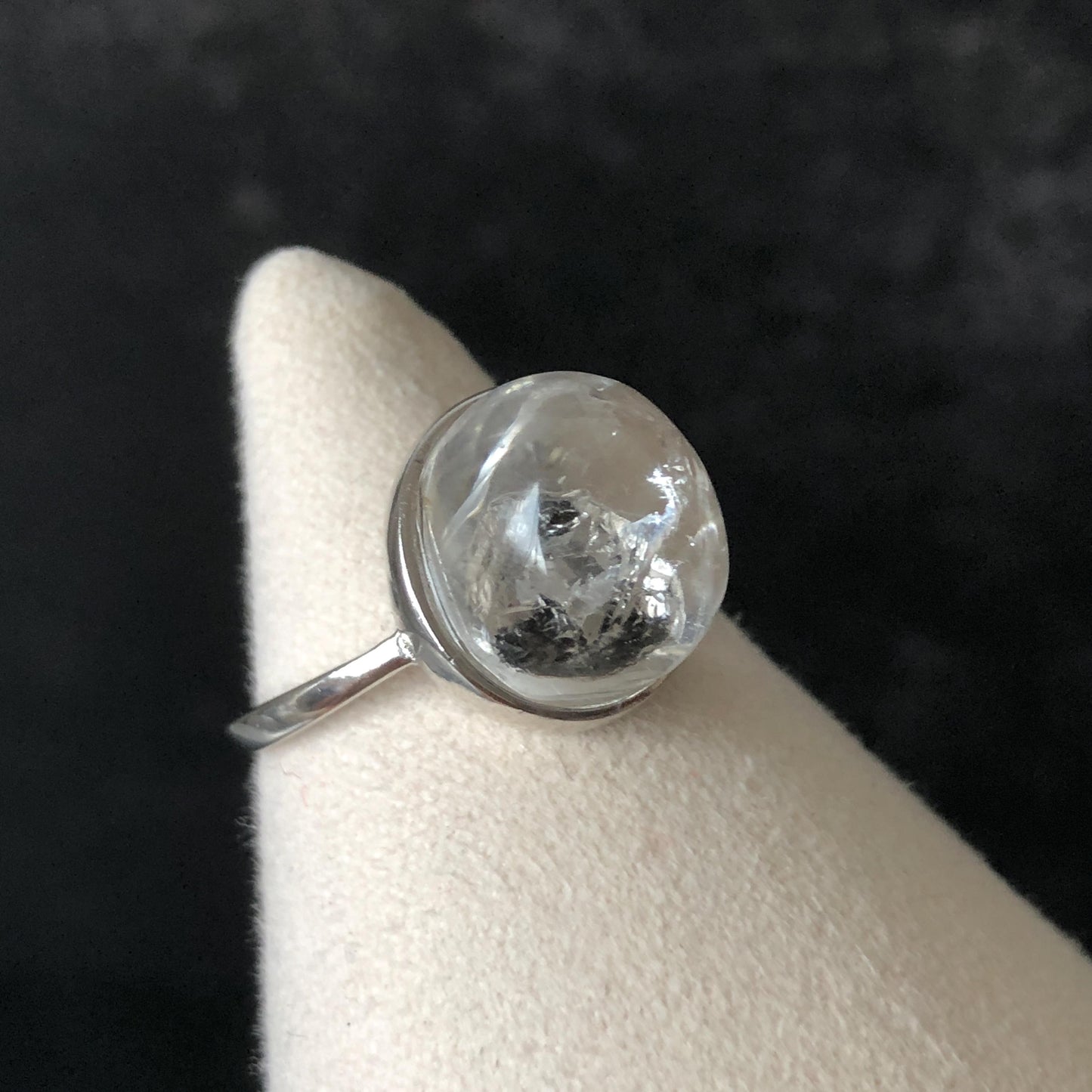 Rare Polished Enhydro Quartz (Herkimer Diamond) S925 Sliver Adjustable Ring: Rainbow! Moving Sand & Black Bubble Statement Ring for Women ring crystal band ring crystal cocktail ring crystal stackable ring 7 chakra crystal ring meditation crystal healing stone birthstone silver ring ring for men rainbow quartz