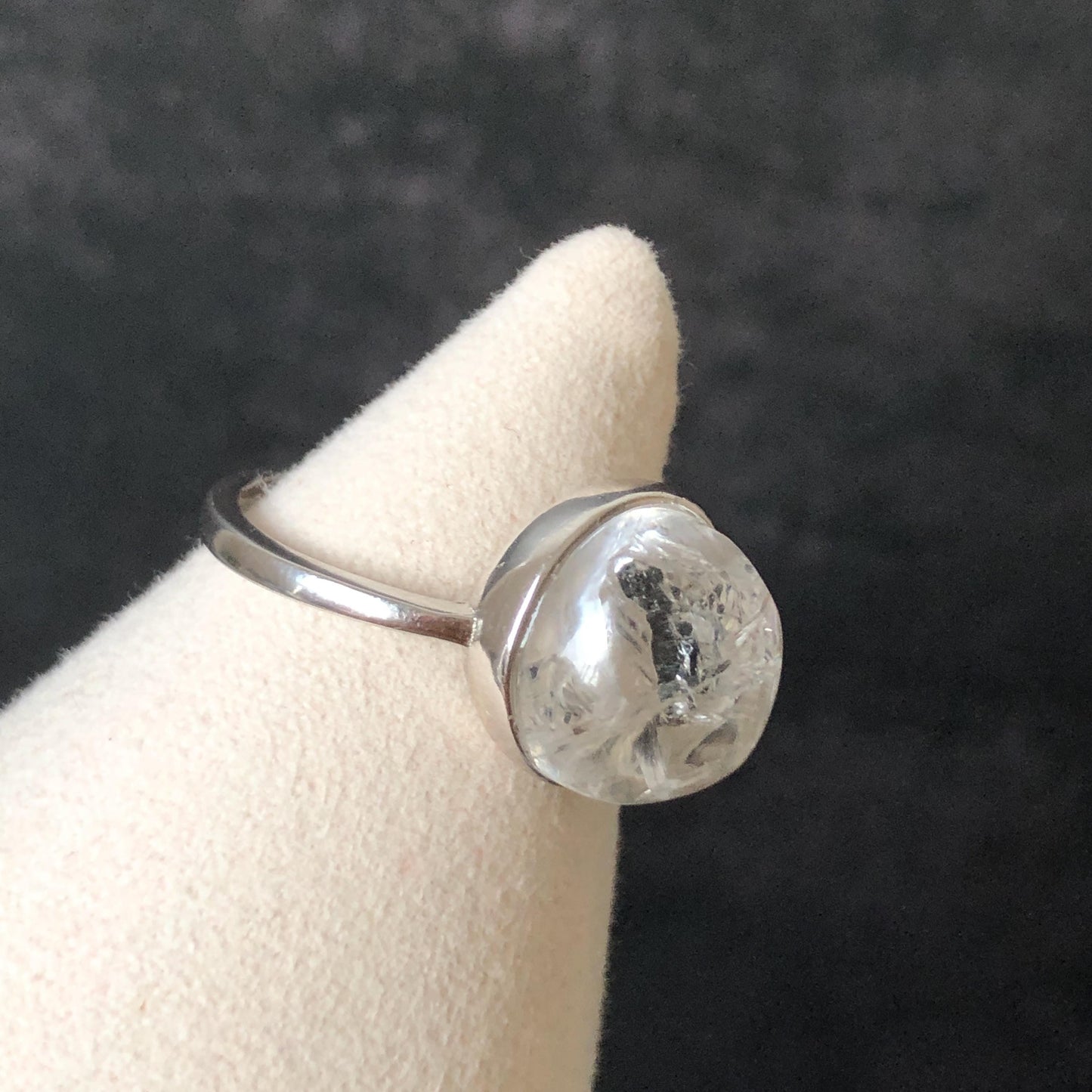 Rare Polished Enhydro Quartz (Herkimer Diamond) S925 Sliver Adjustable Ring: Rainbow! Moving Sand & Black Bubble Statement Ring for Women ring crystal band ring crystal cocktail ring crystal stackable ring 7 chakra crystal ring meditation crystal healing stone birthstone silver ring ring for men rainbow quartz