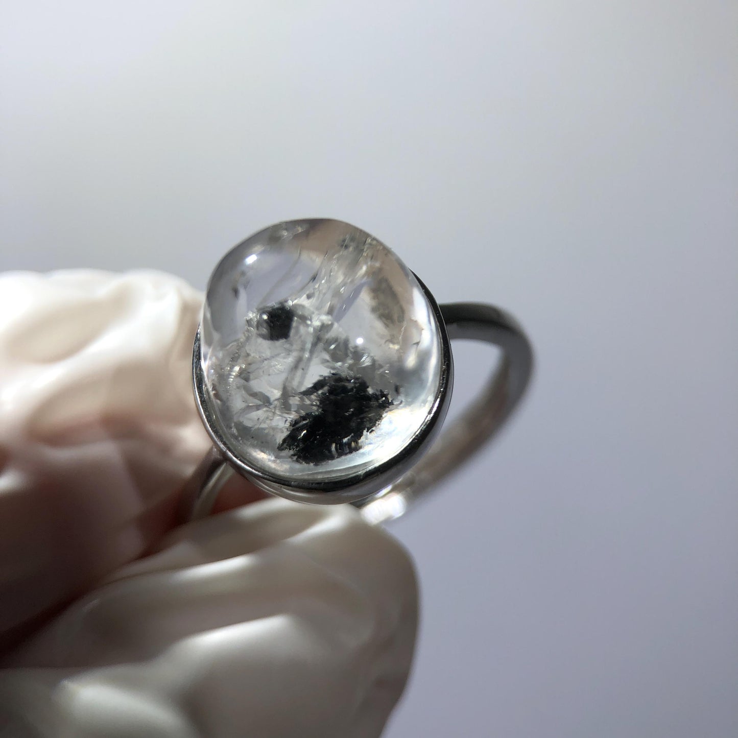 Rare Polished Enhydro Quartz (Herkimer Diamond) S925 Sliver Adjustable Ring: Rainbow! Moving Sand & Black Bubble Statement Ring for Women ring crystal band ring crystal cocktail ring crystal stackable ring 7 chakra crystal ring meditation crystal healing stone birthstone silver ring ring for men rainbow quartz