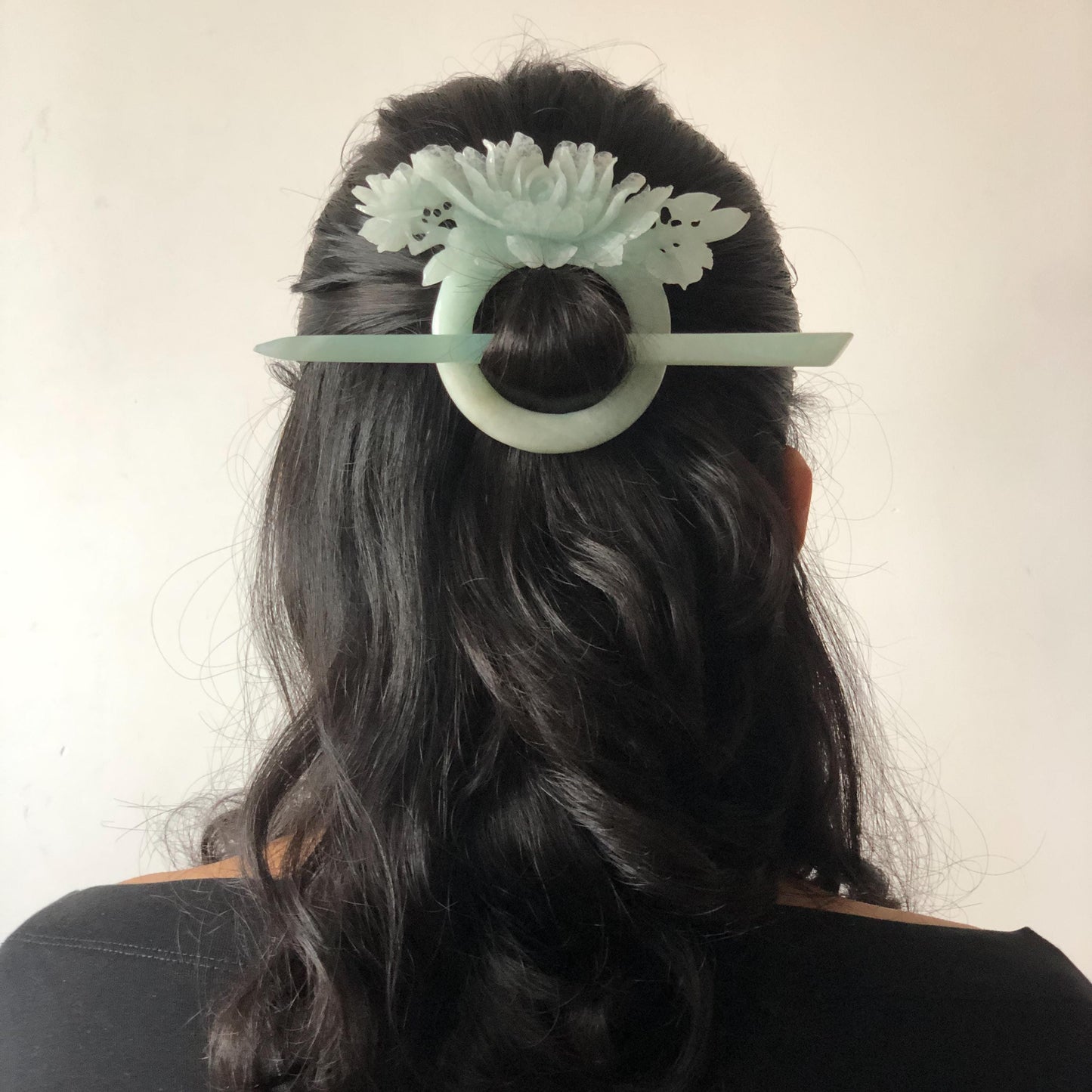 Xiu Jade Serpentine Hand Carved Peony Hair Pin: Certified Natural Frosty Sky Blue Jade Hair Stick, Asian Vintage Hair Fork | Chinese Vintage Hanfu Antique Bridal Hair Fork Gift for her japanese hairpin korean hair stick chinese hair fork vintage hair comb antique hair pins hanfu hair stick bridal shower hair jewelry wedding headpiece engagement hair accessory jade carving hand engraved jade hand carved flower jade hairpins untreated natural jade with certificate phoenix carving peony carving