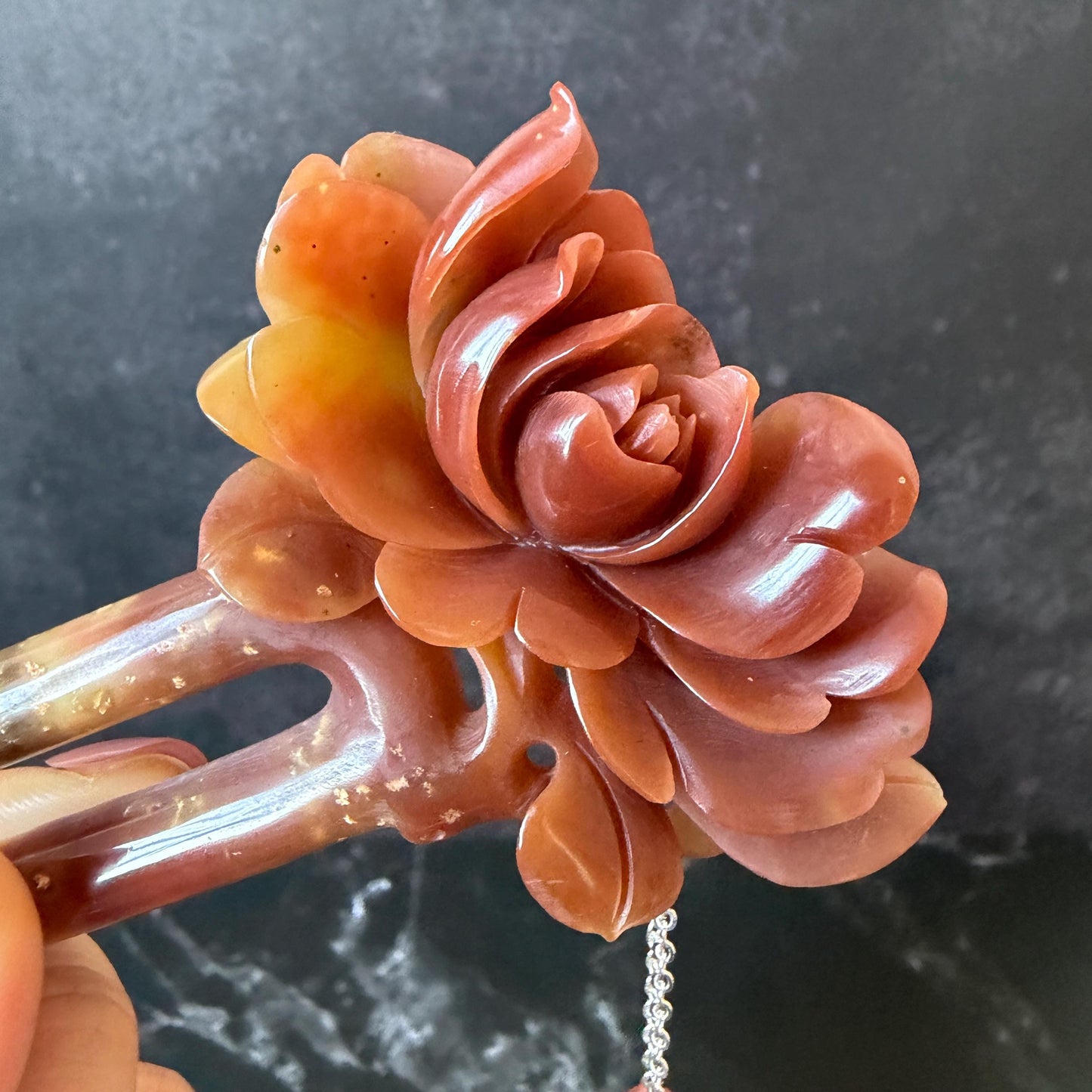 Xiu Jade Serpentine Hand Carved Camellia Flower Hair Fork: Certified Natural Red Jade Hairpin, Vintage Hanfu Hair Jewelry Gift for her Bridal Shower gift bridal hair clip wedding headpiece wedding hair jewelry bridal hair accessories red jade carving white jade hand engraved flower hair stick japanese hairpins korean hair stick chinese hair comb vintage hair pins antique hair fork hanfu hair pins certified untreated jade