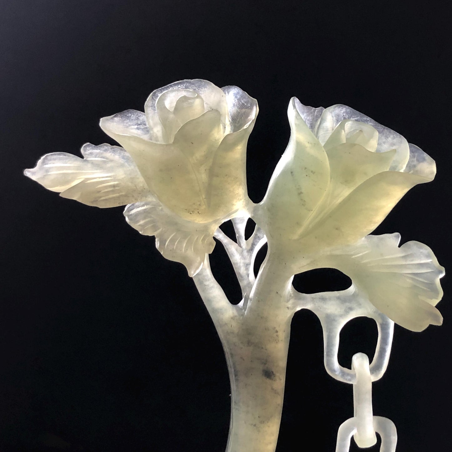 Xiu Jade Serpentine Rose Hair Stick with Dangle: Certificate Green Jade Hand Carved Half Moon Hair Pin, Hanfu Vintage Antique Hair Jewelry Chinese Hair Fork with Certificate Vintage Bridal Hair Fork Gift for her japanese hairpin korean hair stick chinese hair fork vintage hair comb antique hair pins hanfu hair stick bridal shower hair jewelry engagement hair accessory jade carving hand engraved jade rose carving jade hairpins untreated natural jade with certificate handcrafted jade stone carving