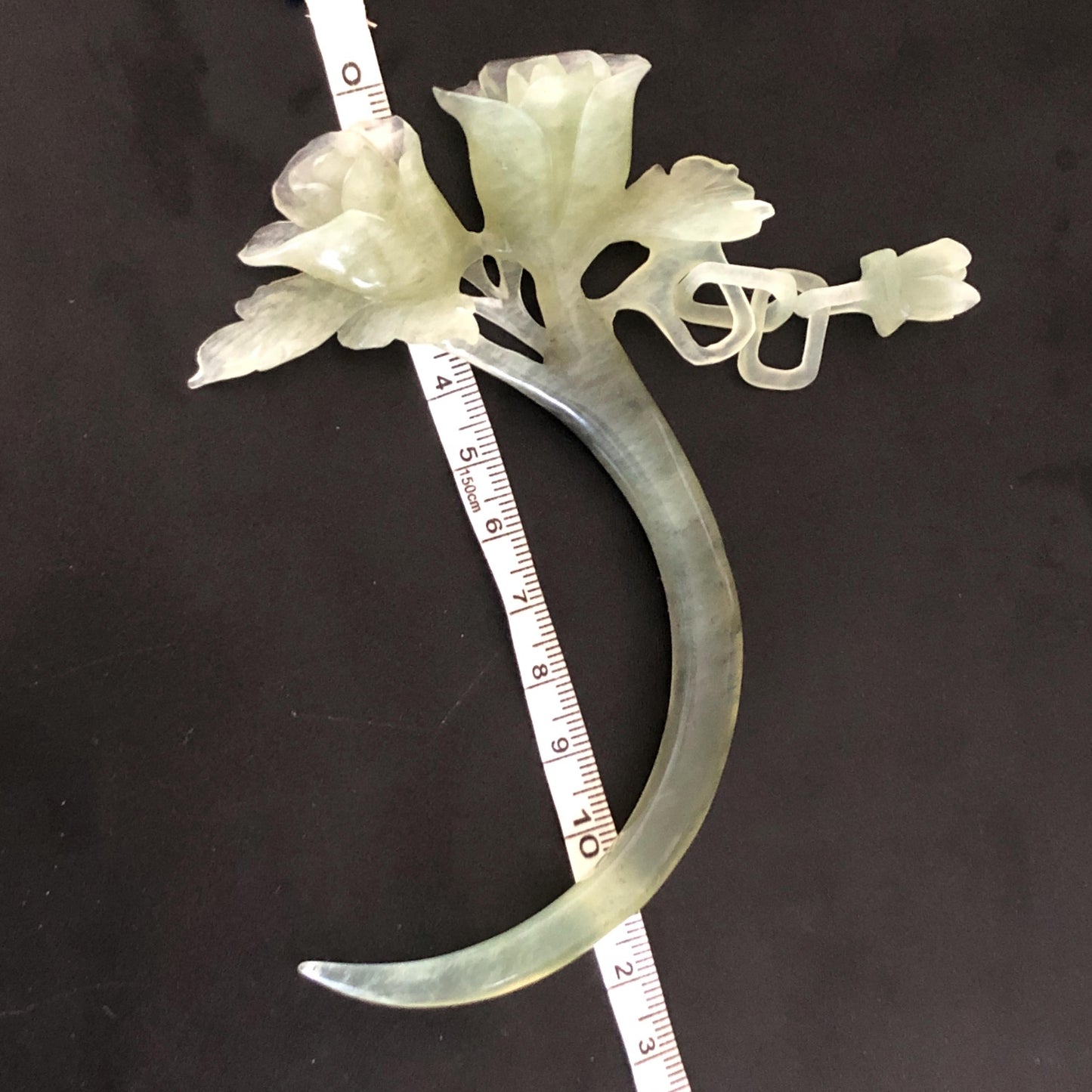 Xiu Jade Serpentine Rose Hair Stick with Dangle: Certificate Green Jade Hand Carved Half Moon Hair Pin, Hanfu Vintage Antique Hair Jewelry Chinese Hair Fork with Certificate Vintage Bridal Hair Fork Gift for her japanese hairpin korean hair stick chinese hair fork vintage hair comb antique hair pins hanfu hair stick bridal shower hair jewelry engagement hair accessory jade carving hand engraved jade rose carving jade hairpins untreated natural jade with certificate handcrafted jade stone carving