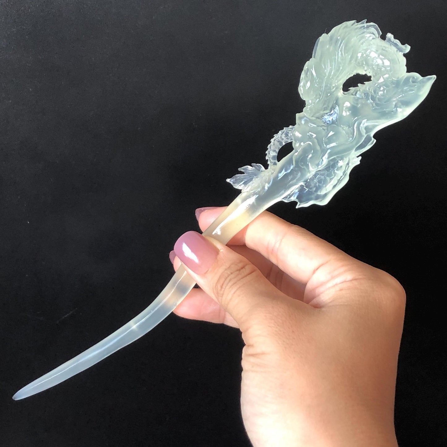 Asian Vintage Hair Fork Gift for her japanese hairpin korean hair stick hanfu hair fork vintage hair comb antique hair pins dragon carving hand engraved dragon white jade carving hand carved dragon hair stick tassel wedding headpiece bridal shower gift bridal hair clip ice dragon hair stick mountain carving cloud carving landscape carving