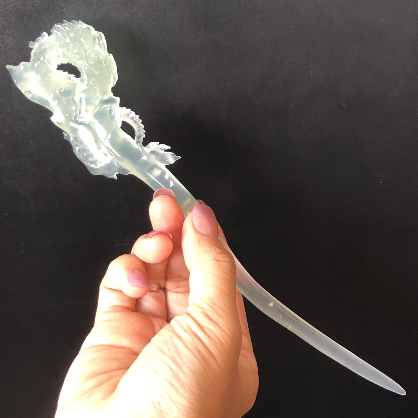 Asian Vintage Hair Fork Gift for her japanese hairpin korean hair stick hanfu hair fork vintage hair comb antique hair pins dragon carving hand engraved dragon white jade carving hand carved dragon hair stick tassel wedding headpiece bridal shower gift bridal hair clip ice dragon hair stick mountain carving cloud carving landscape carving