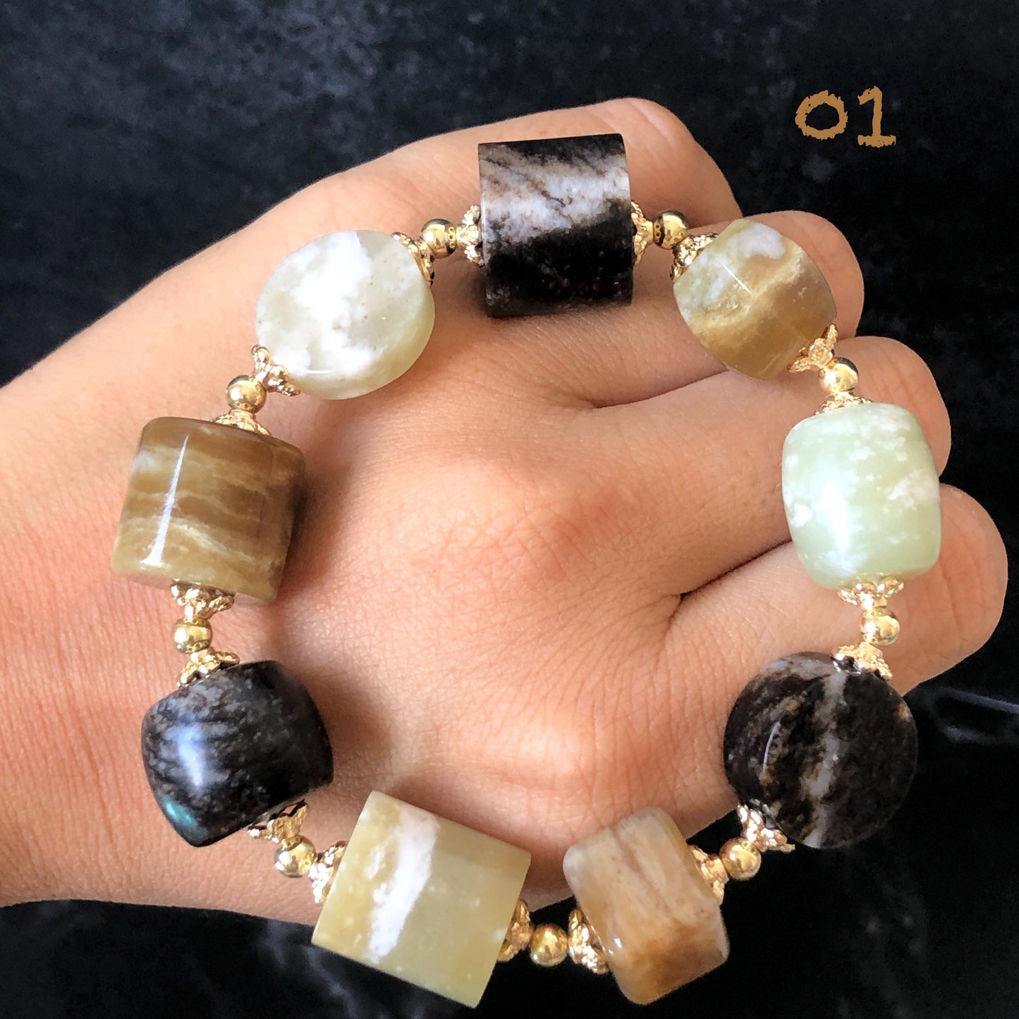 Natural Nephrite Jade Bracelet Milk Tea & Cookies Collection Untreated White Jade Brown Jade Elastic Bracelet Big Bead Bracelet Big Beaded Bracelet Jade Bead Bangle Chinese Jade Vintage Bracelet Antique Bracelet Gift for her Flexible Bracelet with honey brown jade deep brown jade white jade 14k gold plated accessory nephrite beads bold bracelet irregular beads bracelet tailor made bracelet customized bracelet diy bracelet