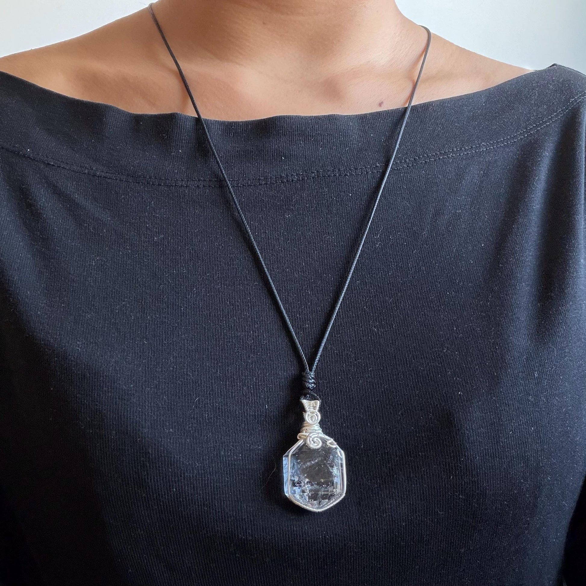 Rare Polished Enhydro Quartz (Herkimer Diamond) Wire Wrapped Pendant Adjustable Necklace: Sand Waterfall! Moving Sand & Black Bubble Inclusion Crystal | Natural Gemstone Birthstone Gift for her | Natural Gemstone Birthstone Gift for her enhydro quartz sand waterfall pendant necklace choker gemstone charm stone pendant choker polished stone pendant crystal charm birthstone men necklace chakra crystal purify stone minerals specimen adjustable choker mica quartz silver plated copper