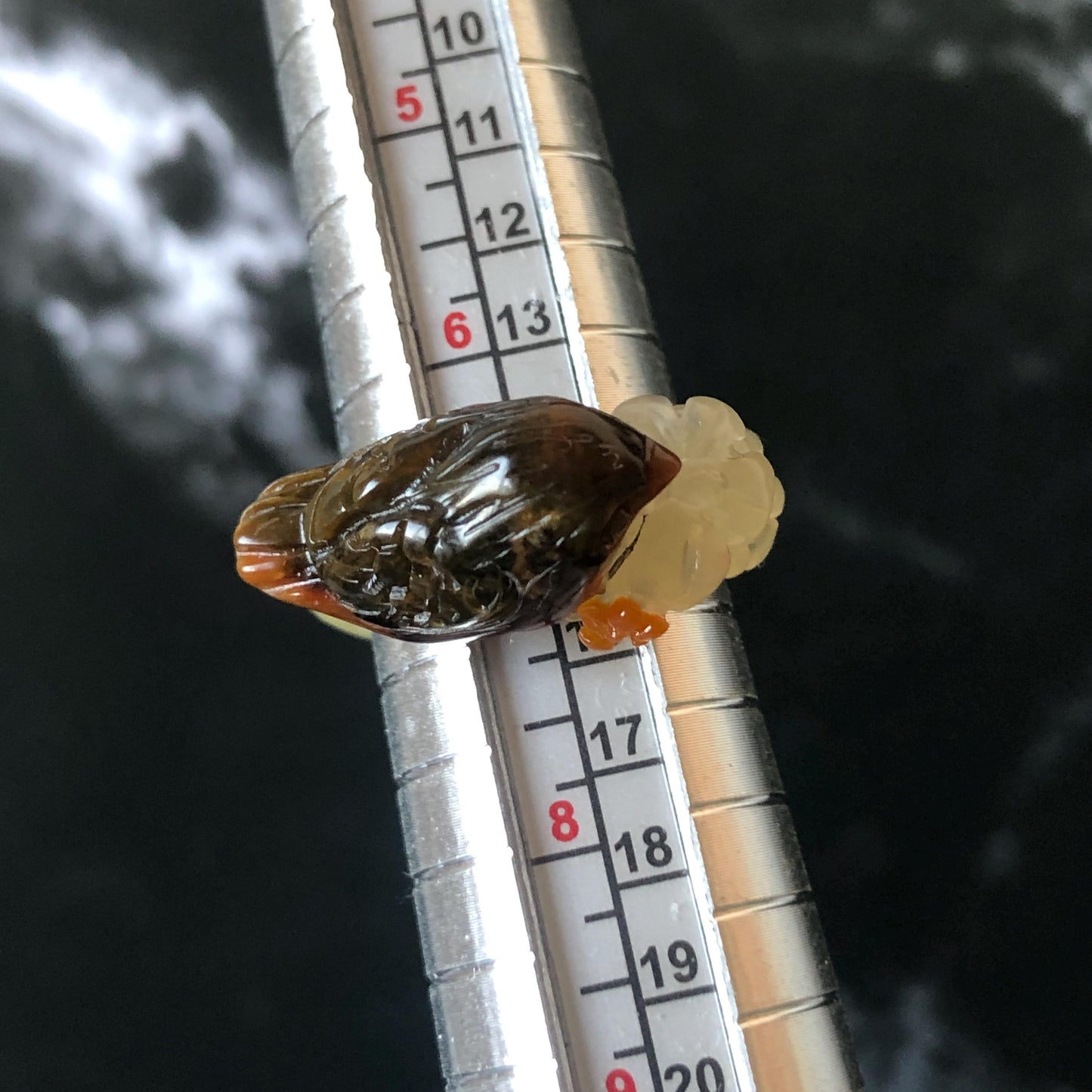 Xiu Jade (Serpentine) Hand Carved Bird and Flower Statement Ring 17.3mm (US 7): Natural Brown Green White Jade Ring Band Ring gift for her brown jade carving white jade multi colour jade bird carving hand engraved statement ring flower carving hand carved flower natural untreated jade handcrafted jade ring 3D carving Stone carving Gemstone Carving Bird Lover gift jade cocktail ring jade band ring green jade