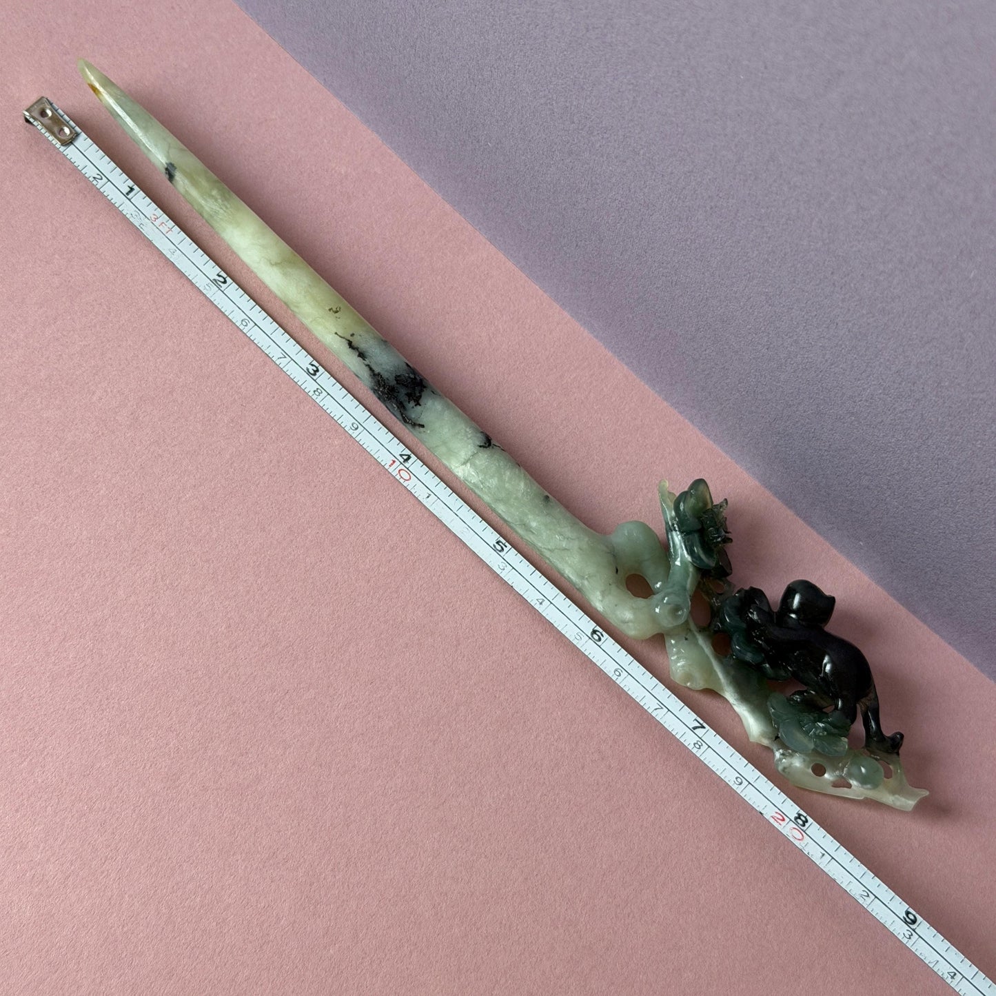 Xiu Jade Serpentine Hand Carved Cat Kitten with Butterfly Hair Pin | Natural Certified Yellow & Blue Jade Handcrafted Flower Hair Stick | Cat Lover Gift for her blue jade yellow jade brown jade carving frosty blue jade sky blue jade cat carving kitten carving hand engraved cat hair stick hand carved kitten hairpins japanese hair clip korean hair fork vintage hair comb hanfu hair pins untreated jade with certificate butterfly carving butterfly hair stick flower carving 3D stone carving