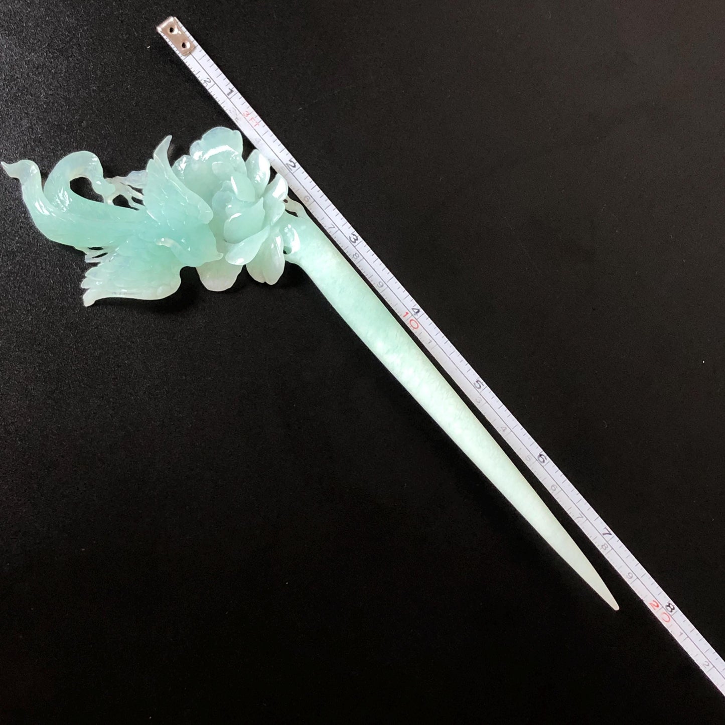 Xiu Jade Serpentine Hand Carved Blue Longevity Bird & Peony Hair Pin: Natural Certified Frosty Blue Jade Hanfu Hair Stick 3D Stone Carving Hair Jewelry for Wedding Headpiece Hair accessories gift for her blue jade carving hand engraved peony flower hair fork hand carved flower hair comb Asian chinese hairpins hanfu hair stick korean hairpins japanese hair clip bridal shower hair clip natural untreated jade with certificate peony carving chinese jade hair stick bird carving bird lover gift