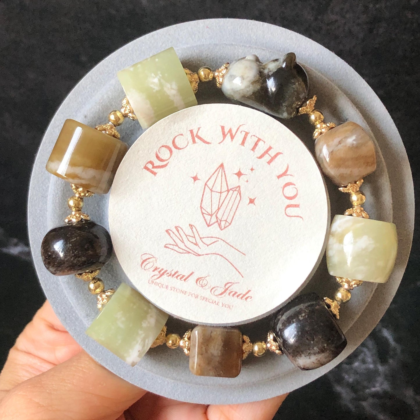 Nephrite Jade Hand Carved Cat Kitten Charm Bracelet | Milk Tea & Cookies Collection | Untreated Natural White Jade Brown Jade Elastic Big Bead Bracelet Chinese Jade Vintage Bracelet Antique Bracelet Gift for her Flexible Bracelet with honey brown jade deep brown jade white jade 14k gold plated accessory nephrite beads bold bracelet irregular beads bracelet tailor made bracelet customized bracelet diy bracelet hand engraved cat carving handcrafted kitten carving cat lover gift