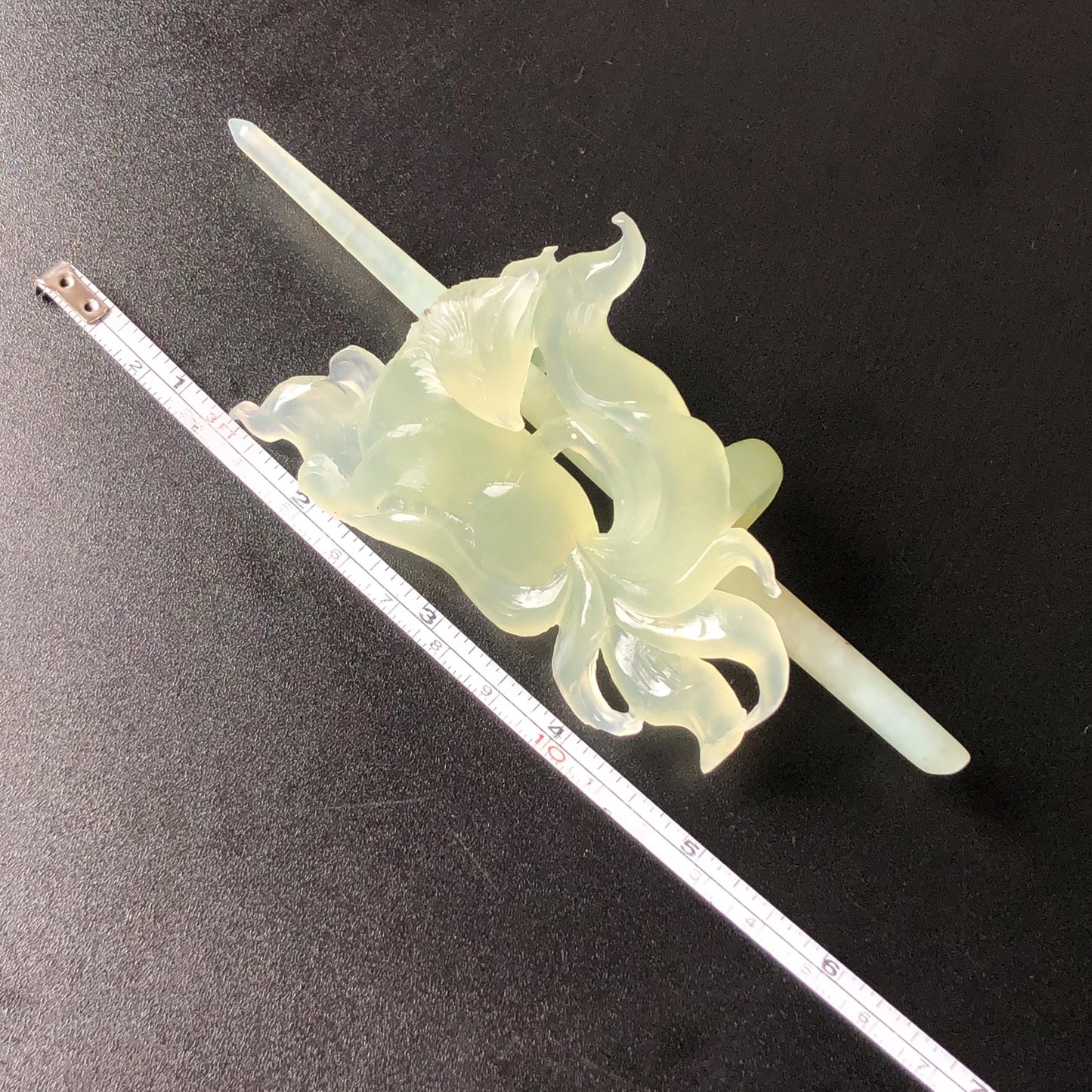 Xiu Jade Nine-tailed Fox Hand Carved Hair Crown: Natural Serpentine Ice Green Jade Vintage Hanfu Hair Stick 3D stone carving Hair Jewelry