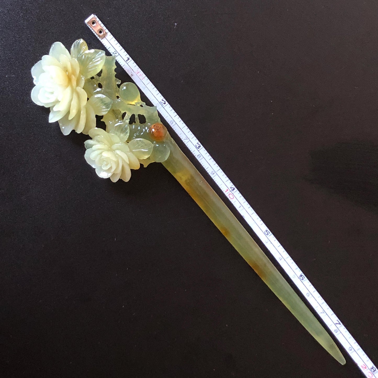 Xiu Jade Hand Carved Camellia Flower Hair Pin: Certified Natural Serpentine Multicolor Orange White Green Jade Handcrafted Hair Stick | Asian Vintage Hair Fork 3D stone carving Hair Jewelry | Chinese Hanfu Hair Fork gift for her green jade carving white jade orange jade flower carving camellia carving hand engraved hairpins japanese hair stick korean hair pins hair fork hair comb antique hairpins wedding headpiece engagement hair jewelry bridal shower gift bridal hair accessory asian hair crown
