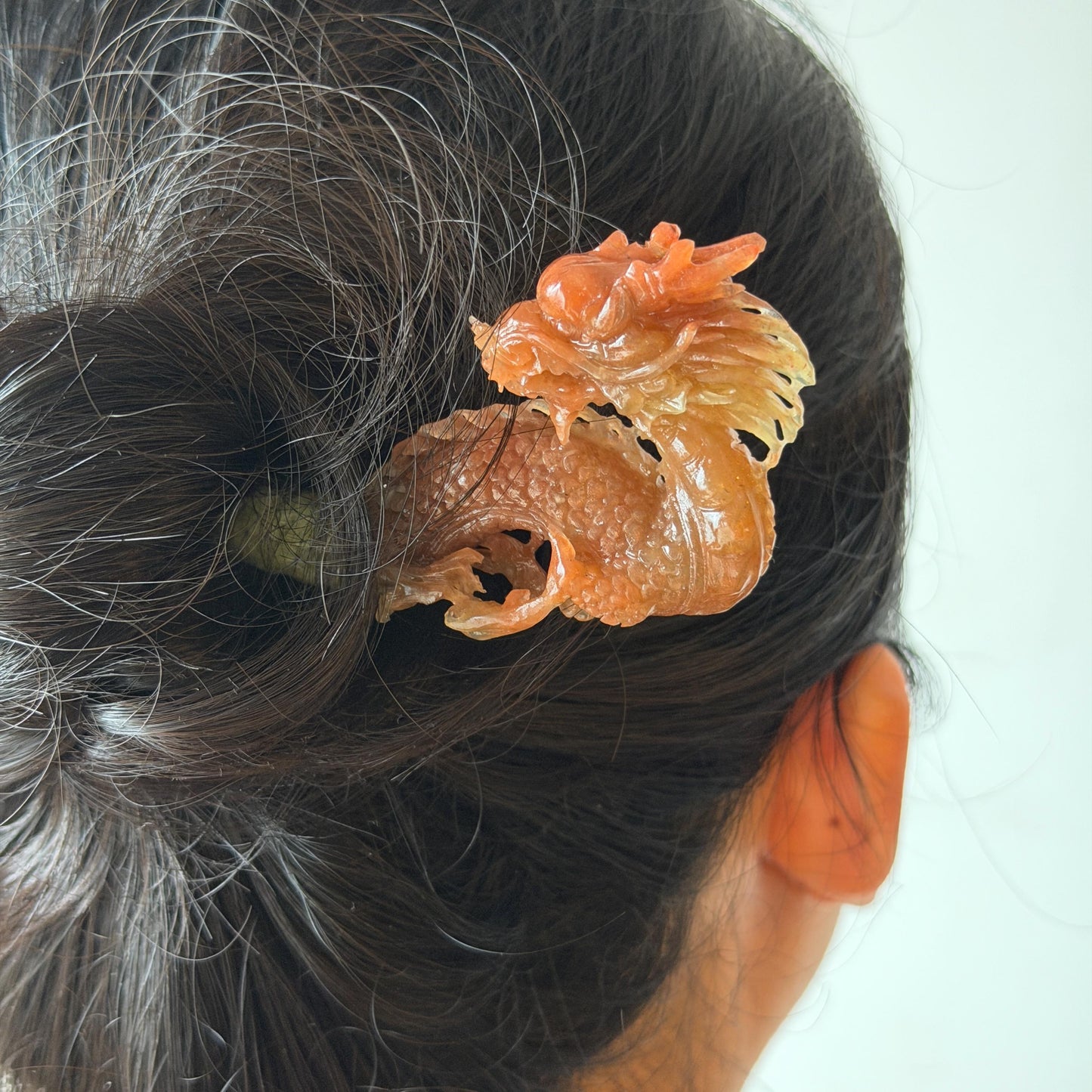 Xiu Jade Fire Dragon Hand Carved Hair Pin: Certified Natural Serpentine Gold Red Jade Handcrafted Hanfu Hair Stick 3D Stone Carving Hair Stick | Asian Vintage Hair Fork Gift for her japanese hairpin korean hair stick hanfu hair fork vintage hair comb antique hair pins dragon carving hand engraved dragon red jade gold jade yellow jade carving hand carved dragon hair stick fire dragon golden dragon wedding headpiece bridal hair jewelry engagement hair accessory antique hair fork wedding headpiece