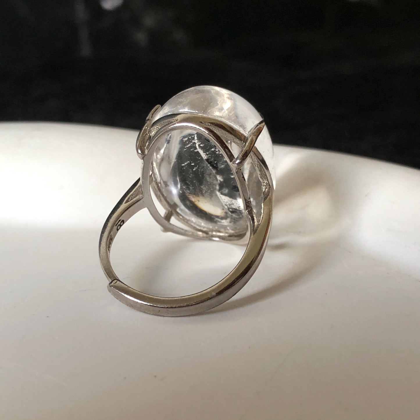 Enhydro Quartz (Herkimer Diamond) S925 Silver Adjustable Ring: Moving Sand Waterfall and Shifting Bubble Inclusion Polished Crystal Statement Ring for Women ring band ring cocktail ring crystal stackable ring 7 chakra crystal ring meditation crystal healing stone birthstone silver ring ring for men rainbow quartz inclusion quartz inclusion crystal minerals specimen silver ring free size ring adjustable ring holder rain quartz enhydro crystal inclusion crystal inclusion quartz