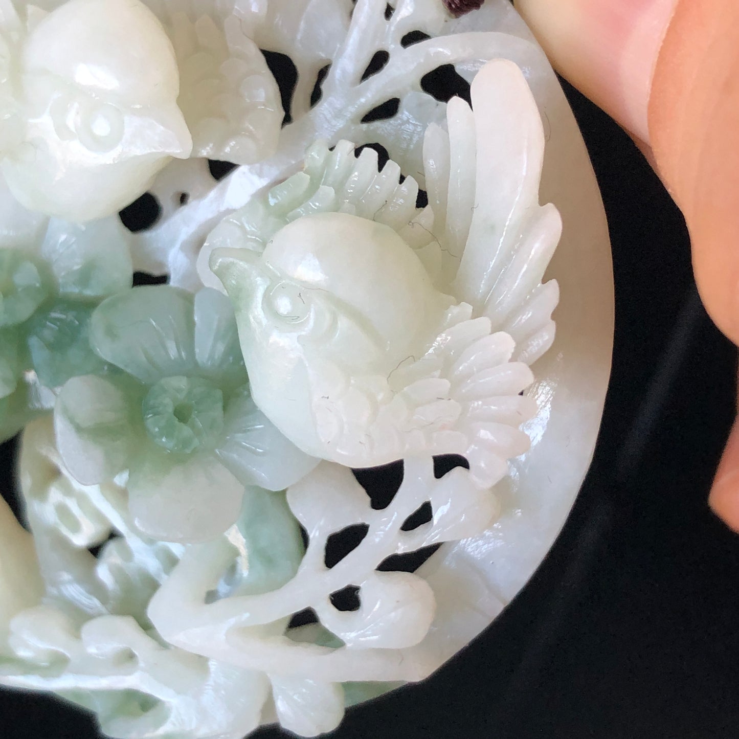 Certified Xiu Jade Hand Carved Magpie Birds Flower Pendant Adjustable Necklace choker | double happiness “囍” | Green & White Jade