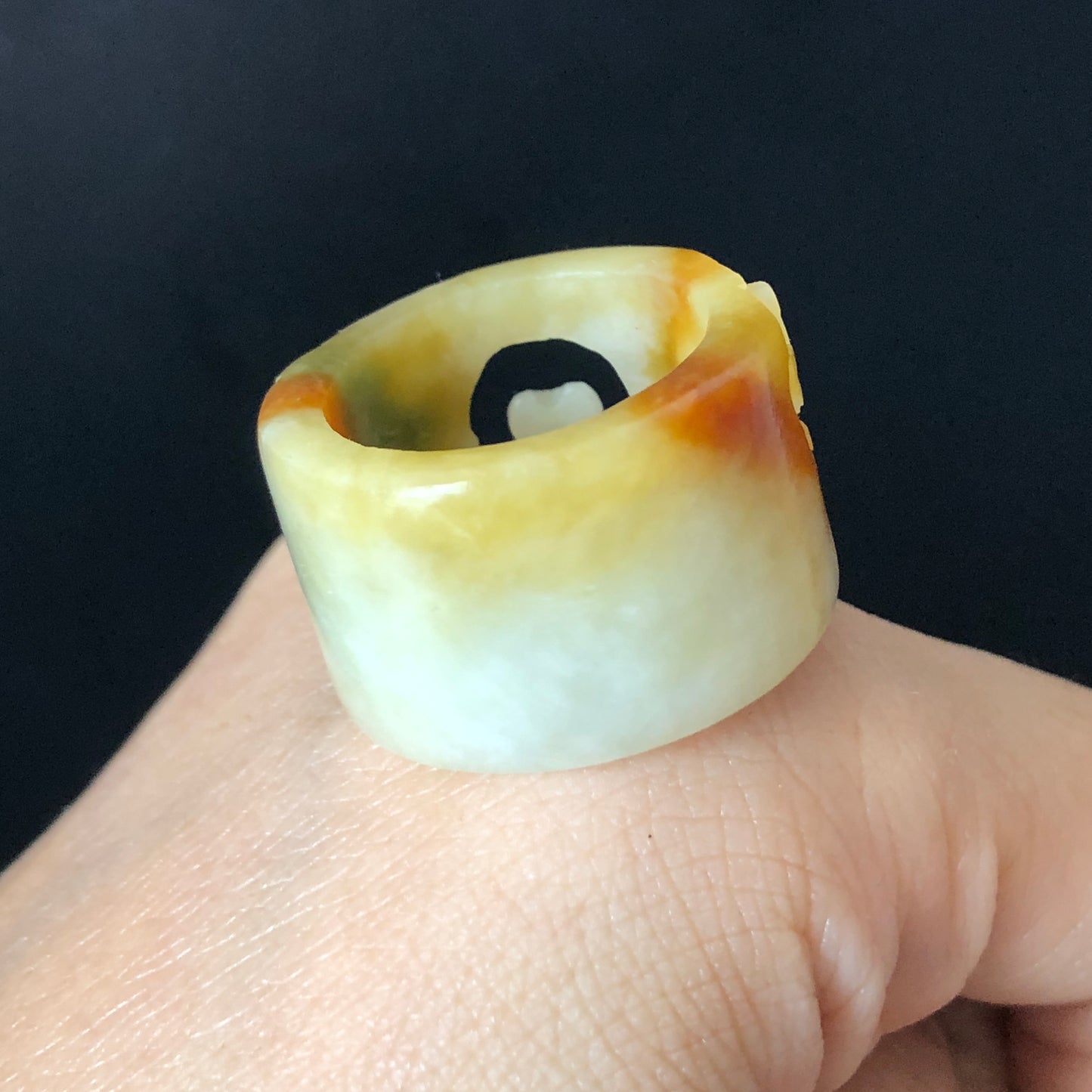 Natural Xiu Jade Hand Carved Kitten Cat Flowers Ring | 17.8mm(US 7.5) | Hollow Out Style