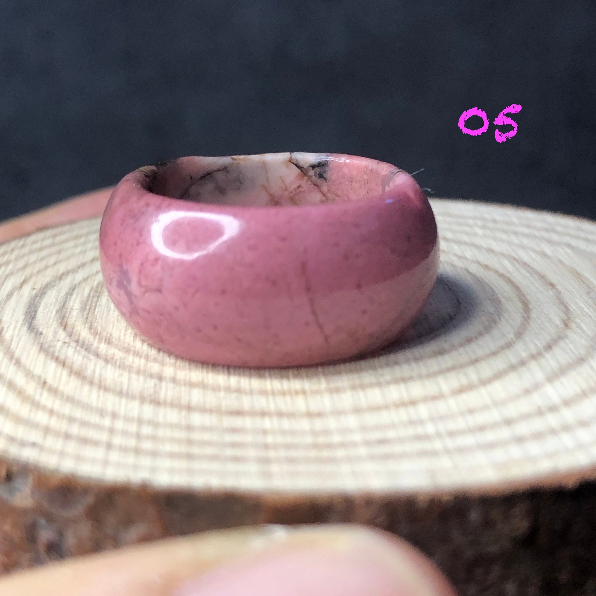 Natural High Quality Pink Rhodonite Ring | 16-17mm | Tiny bangle around finger