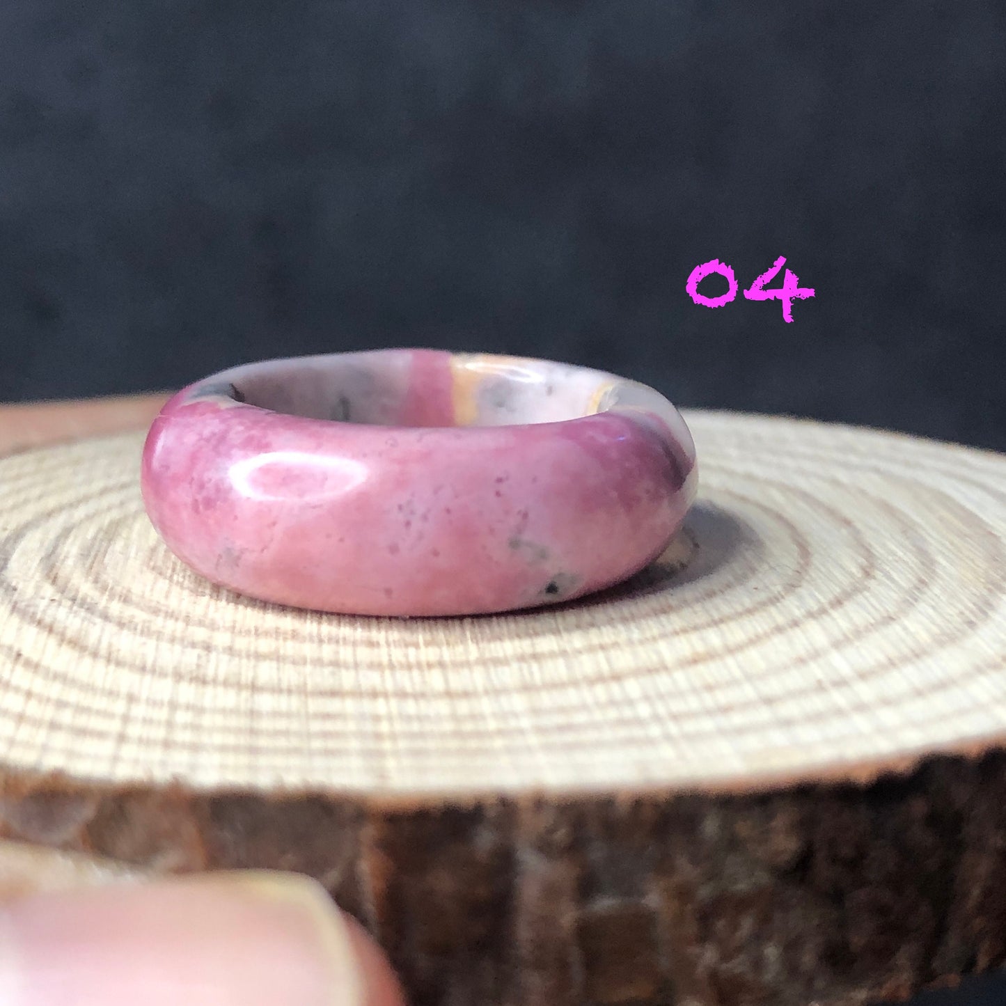 Natural High Quality Pink Rhodonite Ring | 16-17mm | Tiny bangle around finger