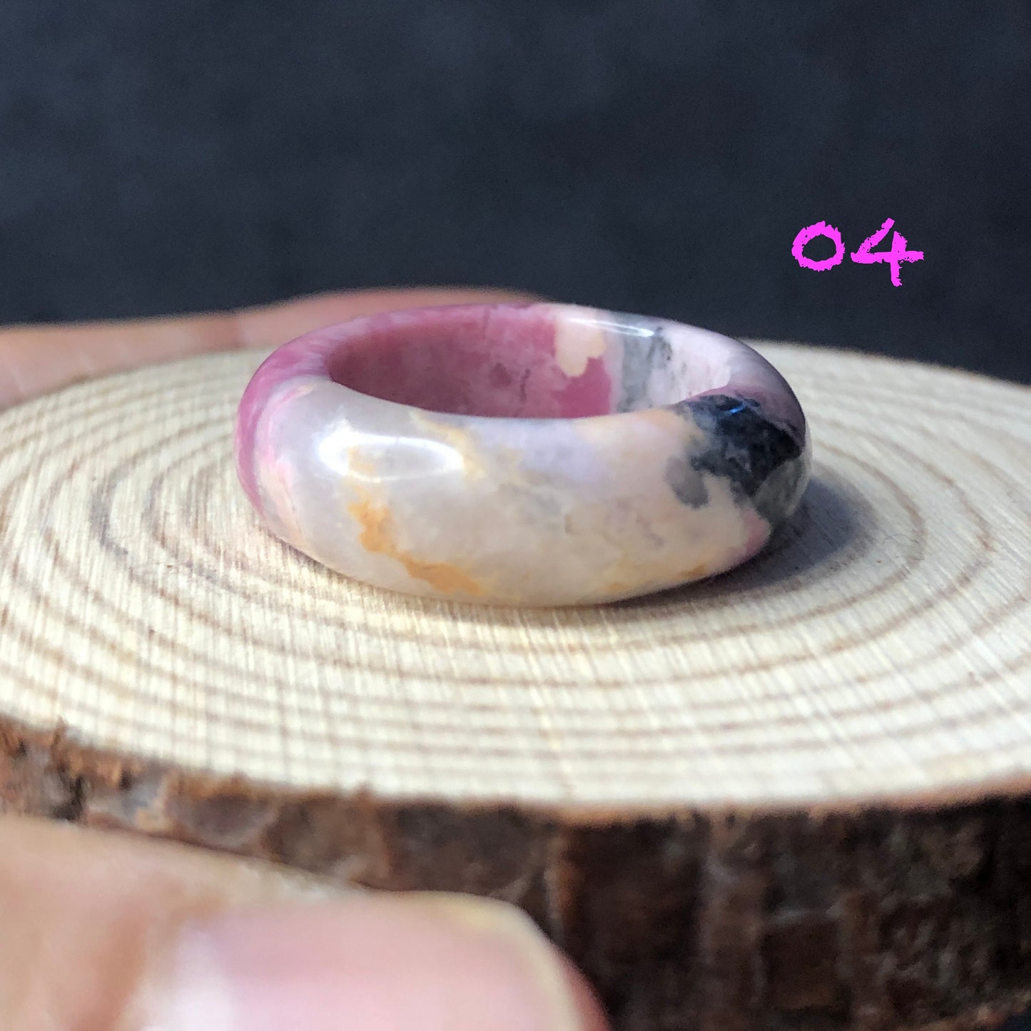 Natural High Quality Pink Rhodonite Ring | 16-17mm | Tiny bangle around finger