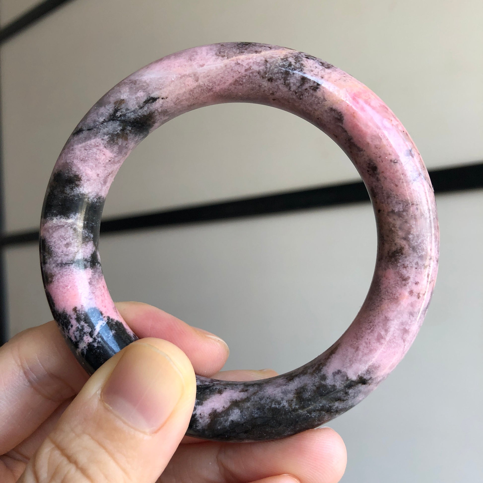 52.3mm Rhodonite Bangle in dusty pink | Pink Desert | Pink Granules and Splashing Ink | Romantic and Fierce | Stone Bangle | Crystal Bangle