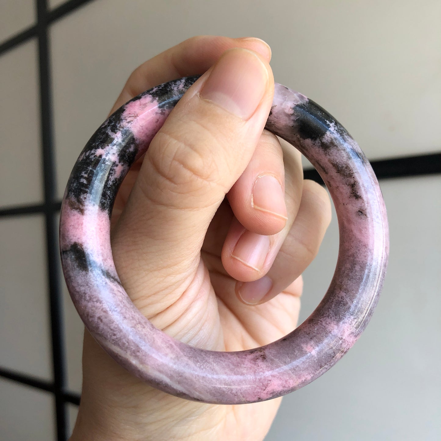 52.3mm Rhodonite Bangle in dusty pink | Pink Desert | Pink Granules and Splashing Ink | Romantic and Fierce | Stone Bangle | Crystal Bangle